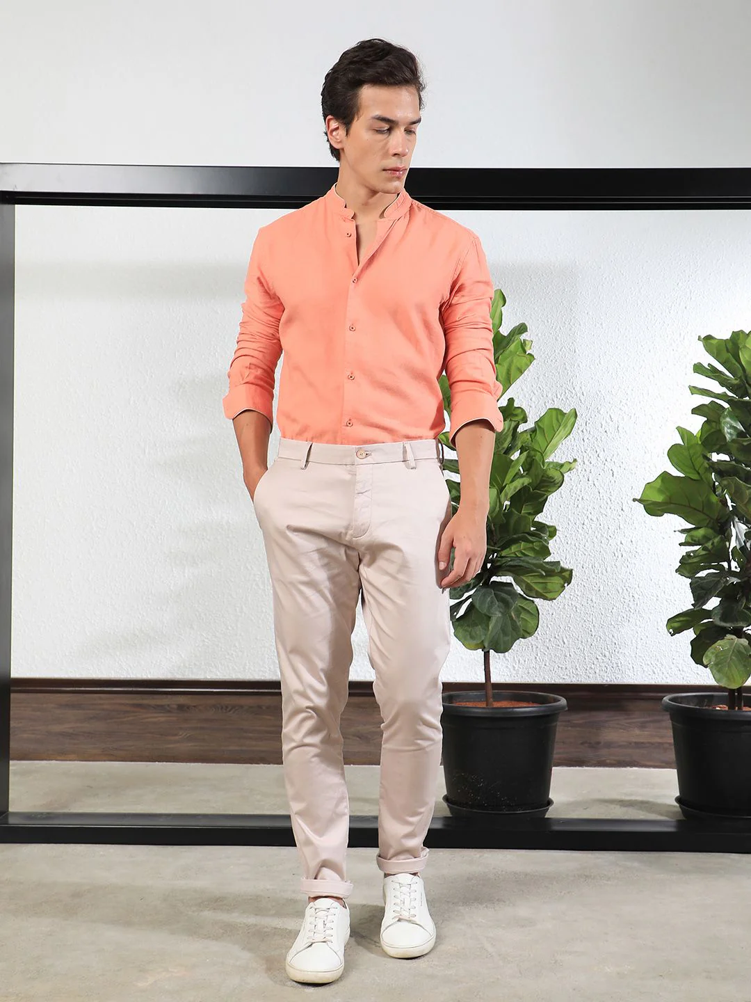 RARE RABBIT Men Shines Slim Fit Mid-Rise Cotton Formal Trouser - Image 4