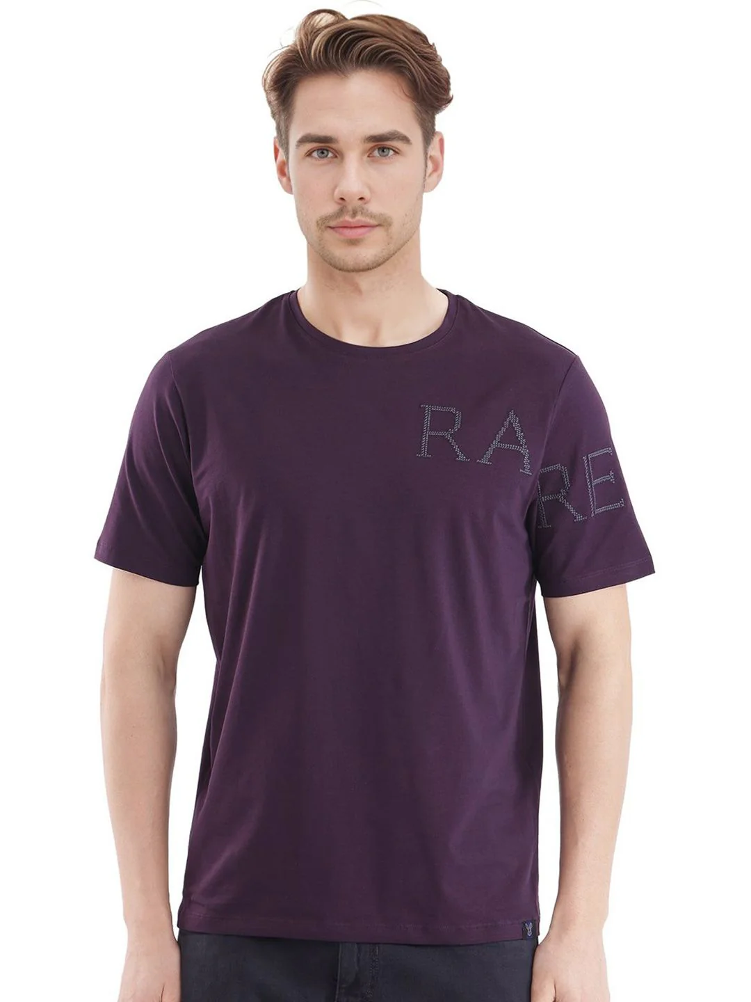 RARE RABBIT Men Solid Round Neck Cotton T-shirt