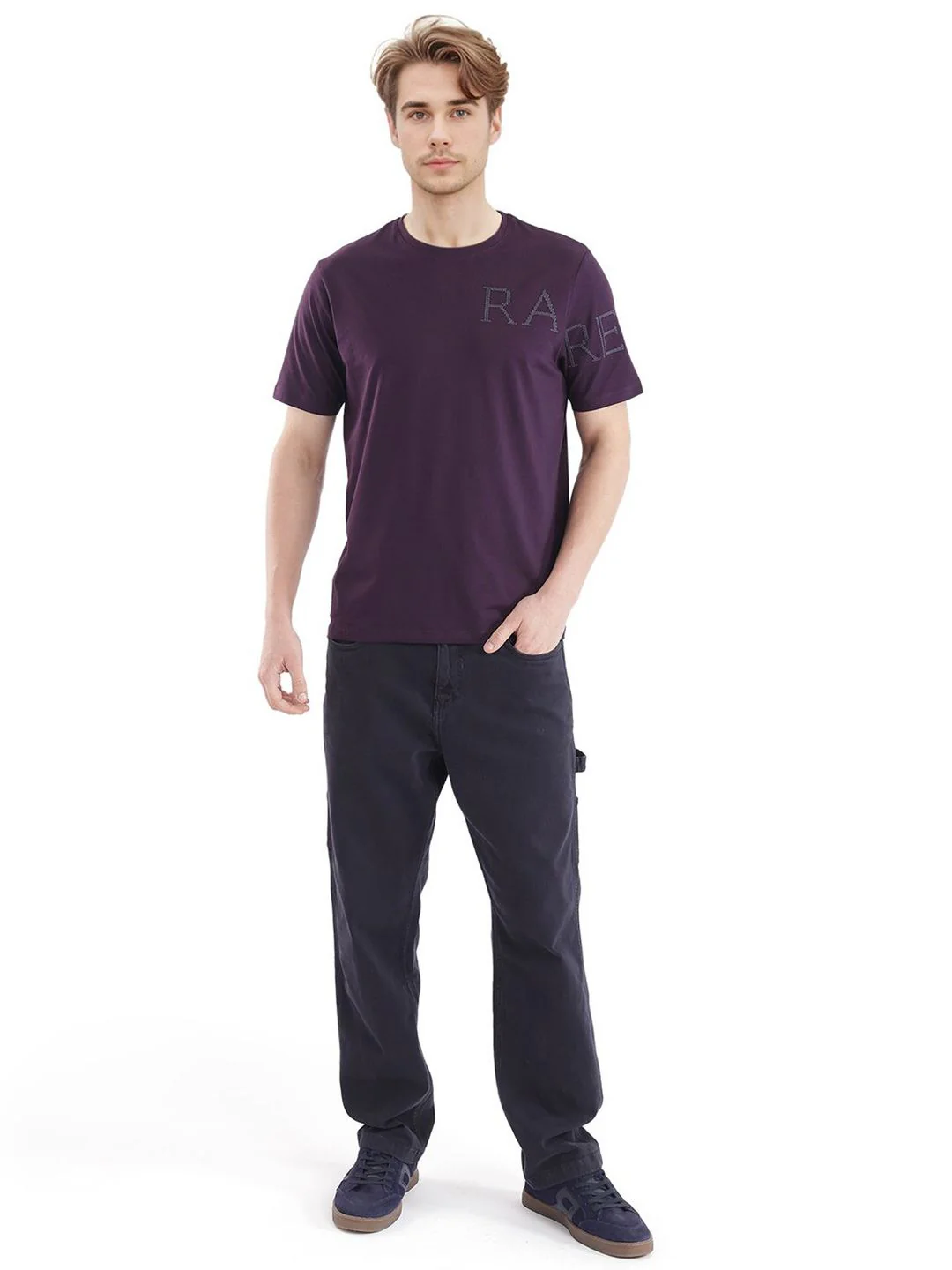 RARE RABBIT Men Solid Round Neck Cotton T-shirt - Image 6