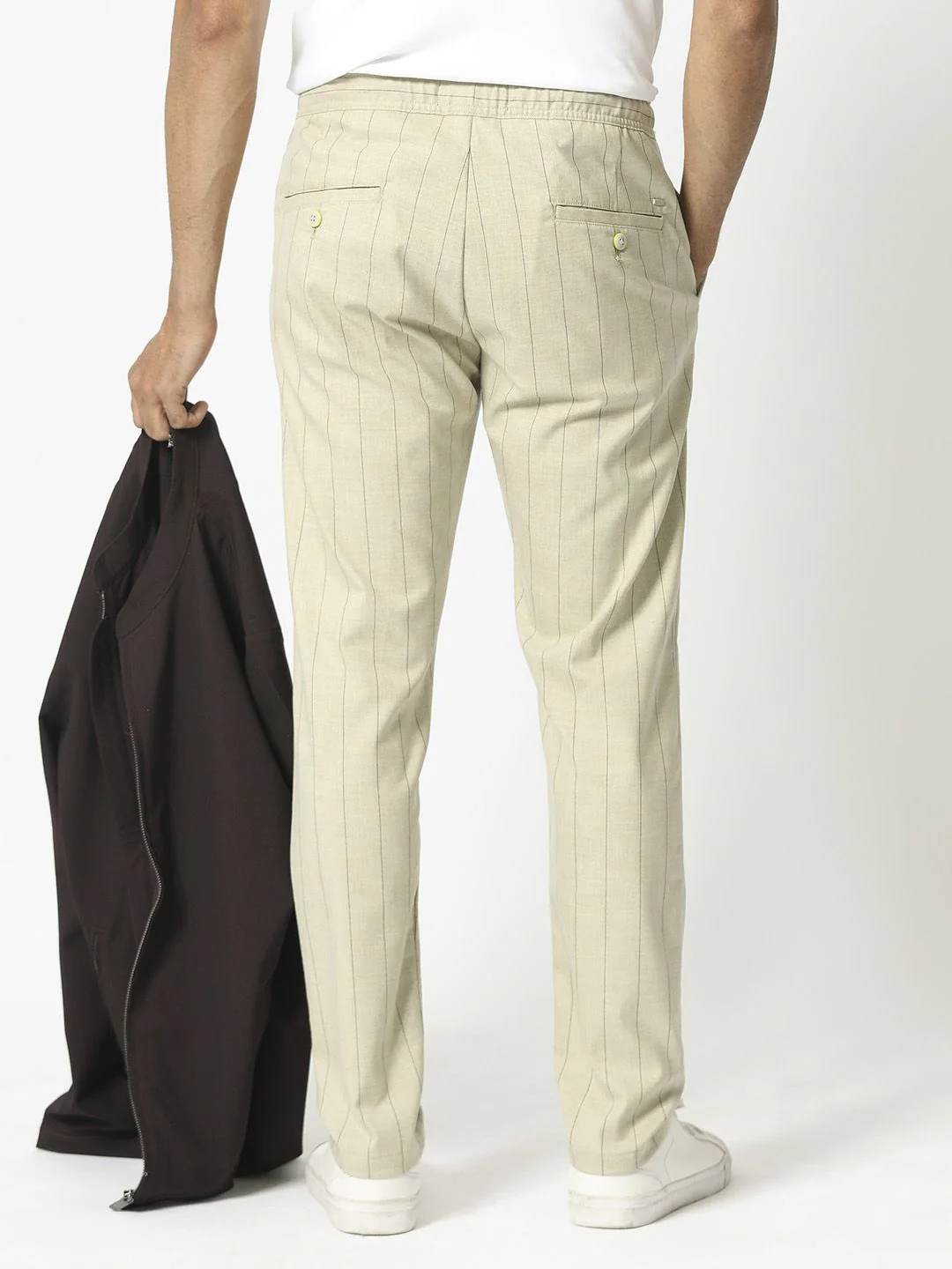 RARE RABBIT Men Striped Mid Rise Slim Fit Trousers - Image 5