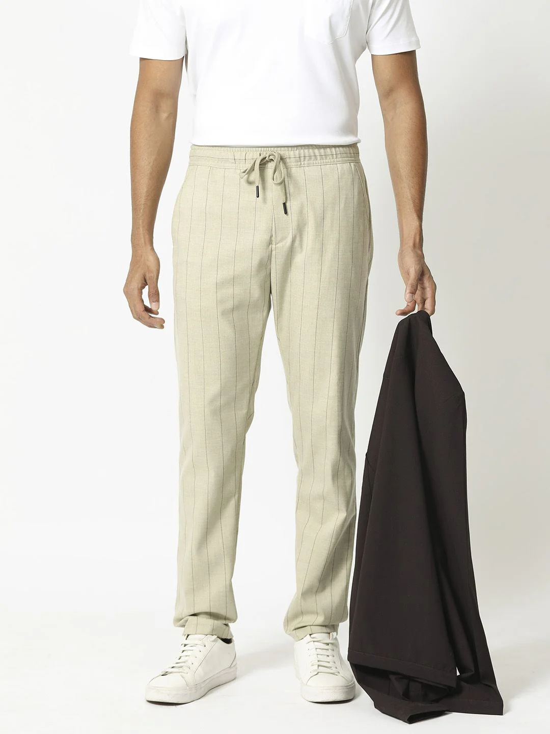 RARE RABBIT Men Striped Mid Rise Slim Fit Trousers - Image 7
