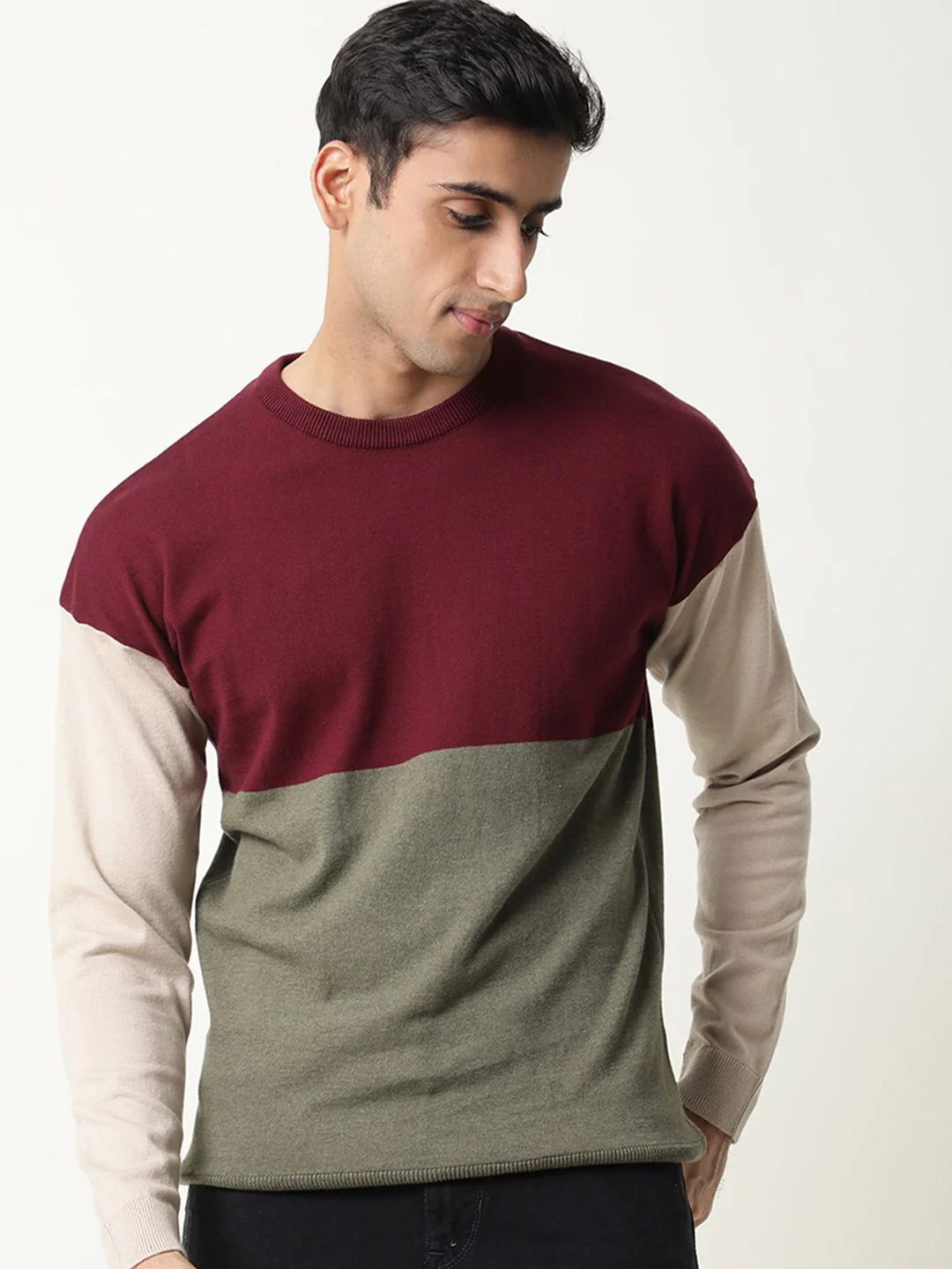 RARE RABBIT Men Tanko Slim Fit Colourblocked Pullover Sweater - Image 2