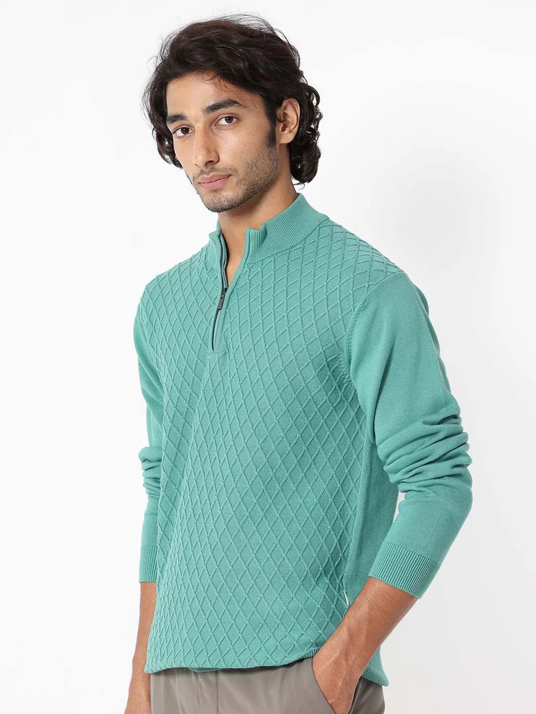 RARE RABBIT Men Troyo Regular Fit Mock Collar Sweater - Image 5