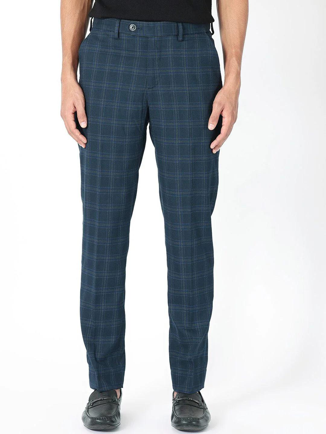 RARE RABBIT Men Twig Checked Slim Fit Mid-Rise Plain Trouser