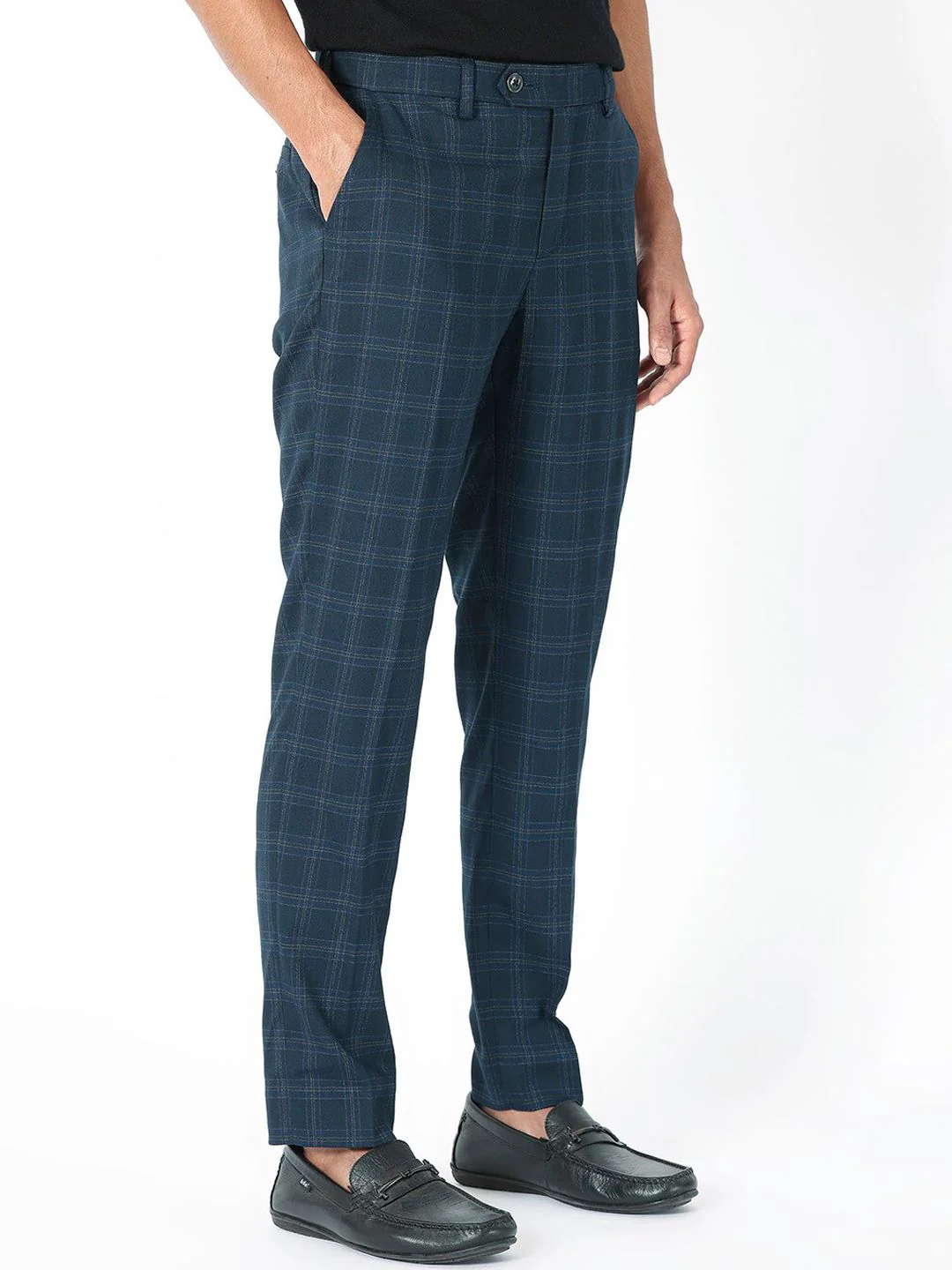 RARE RABBIT Men Twig Checked Slim Fit Mid-Rise Plain Trouser - Image 2