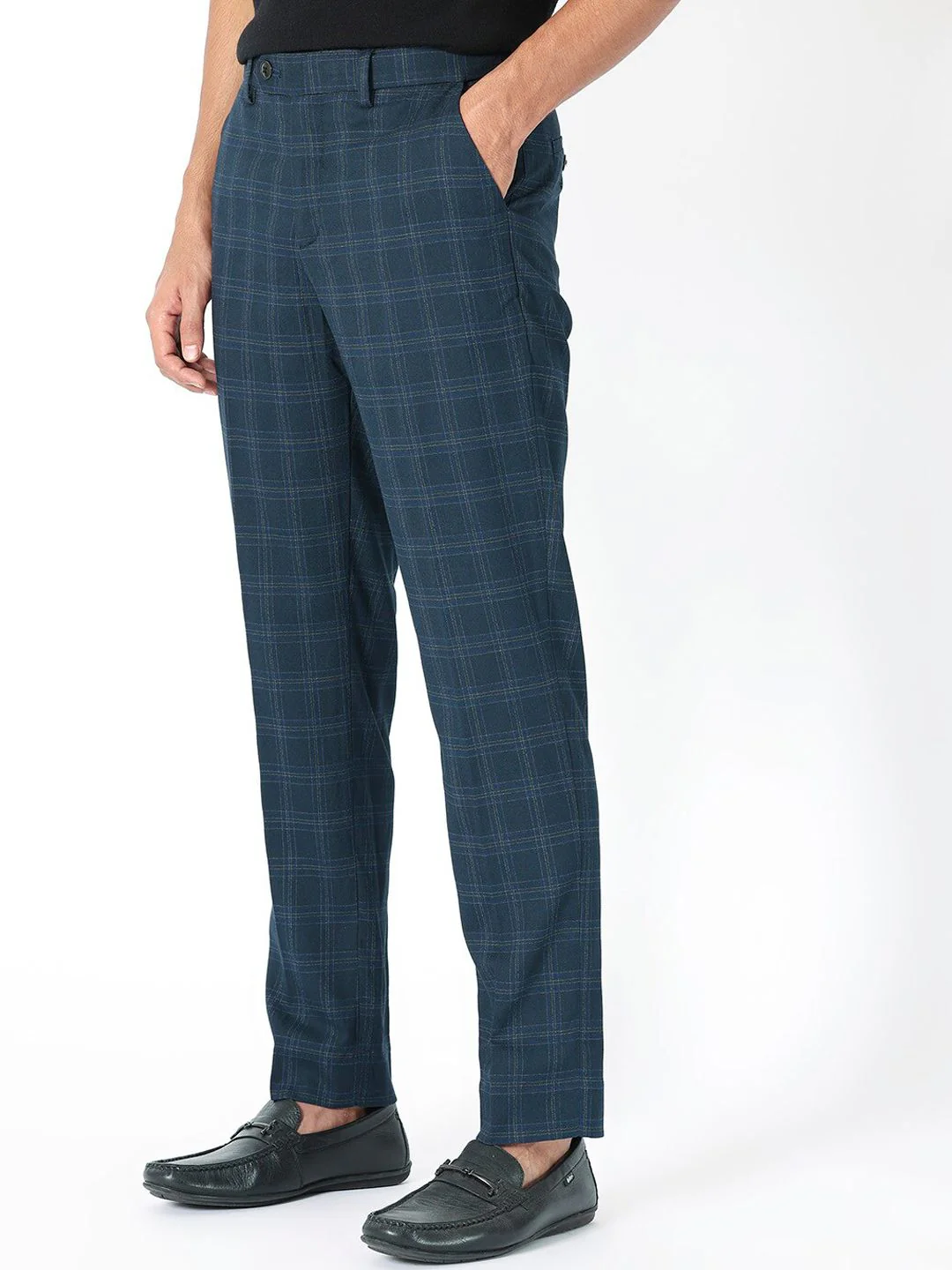 RARE RABBIT Men Twig Checked Slim Fit Mid-Rise Plain Trouser - Image 3