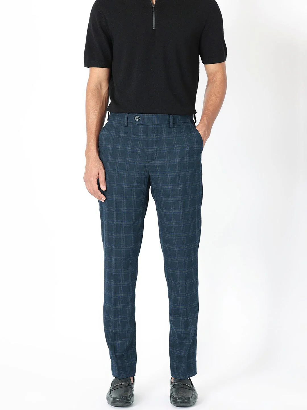 RARE RABBIT Men Twig Checked Slim Fit Mid-Rise Plain Trouser - Image 4