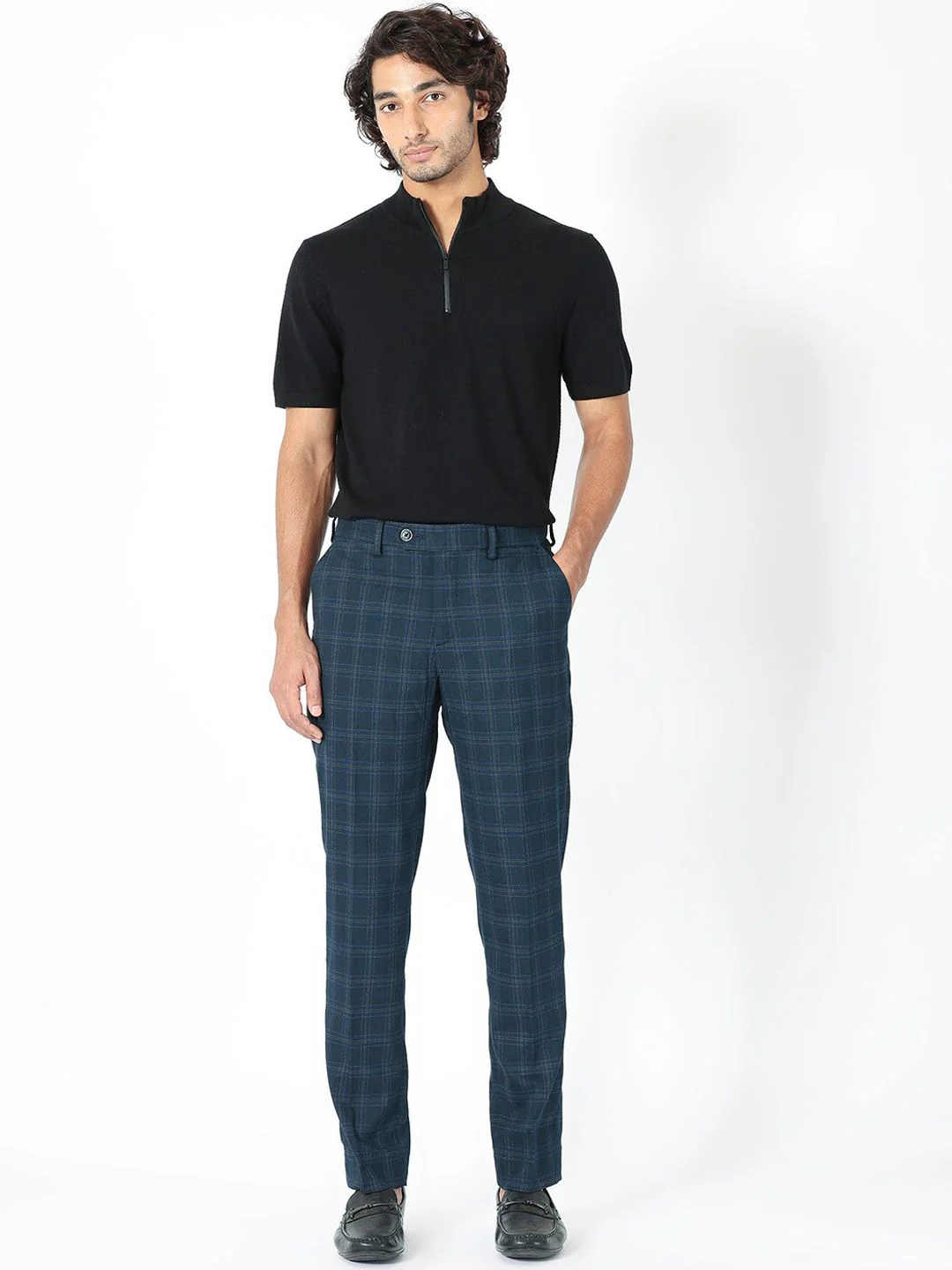 RARE RABBIT Men Twig Checked Slim Fit Mid-Rise Plain Trouser - Image 6