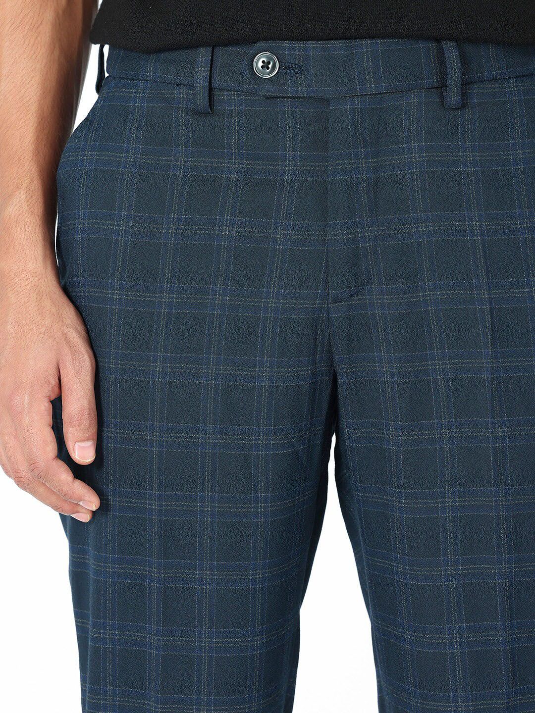 RARE RABBIT Men Twig Checked Slim Fit Mid-Rise Plain Trouser - Image 7