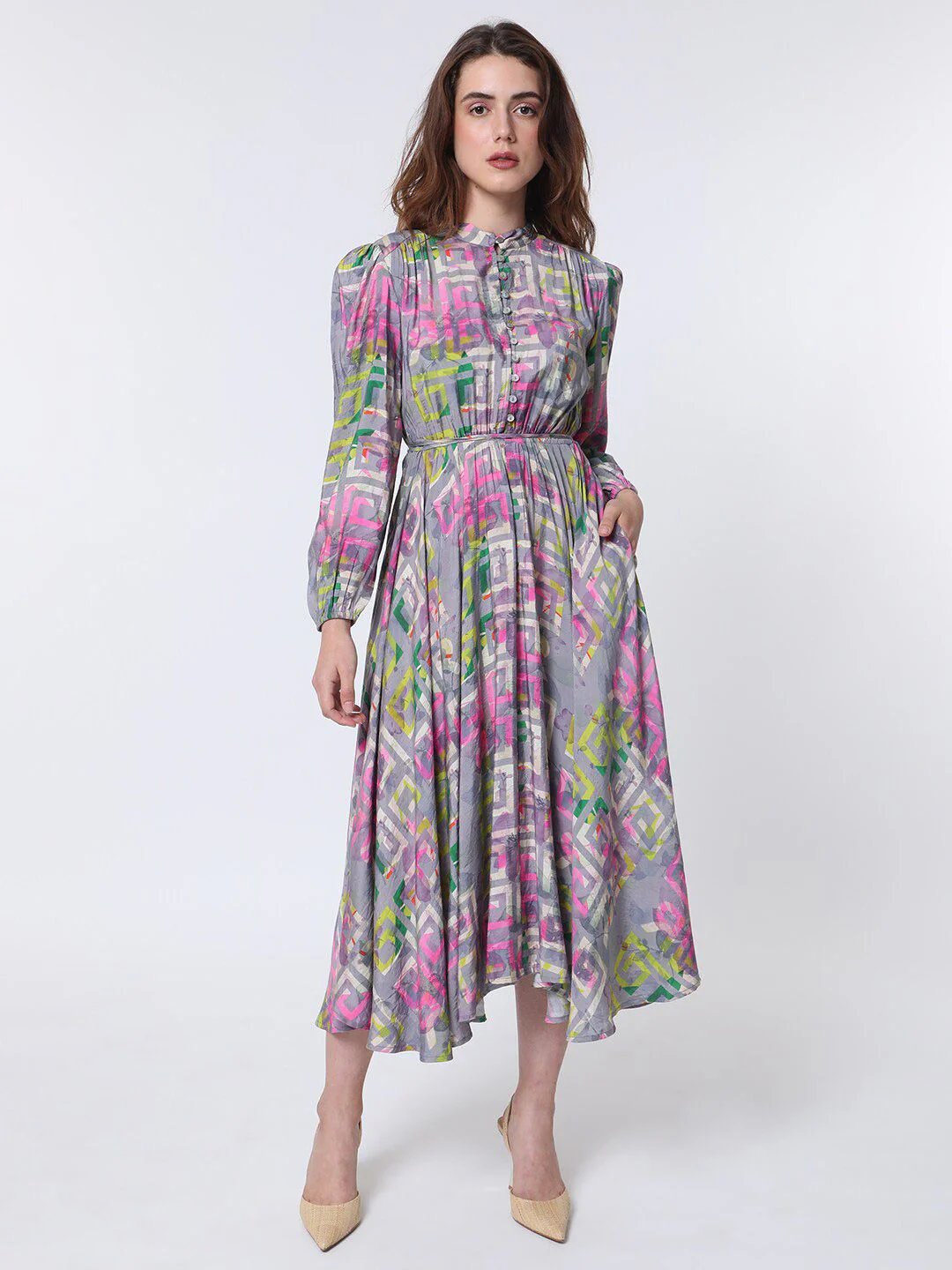 RAREISM A-Line Geo Floral Midi Dress