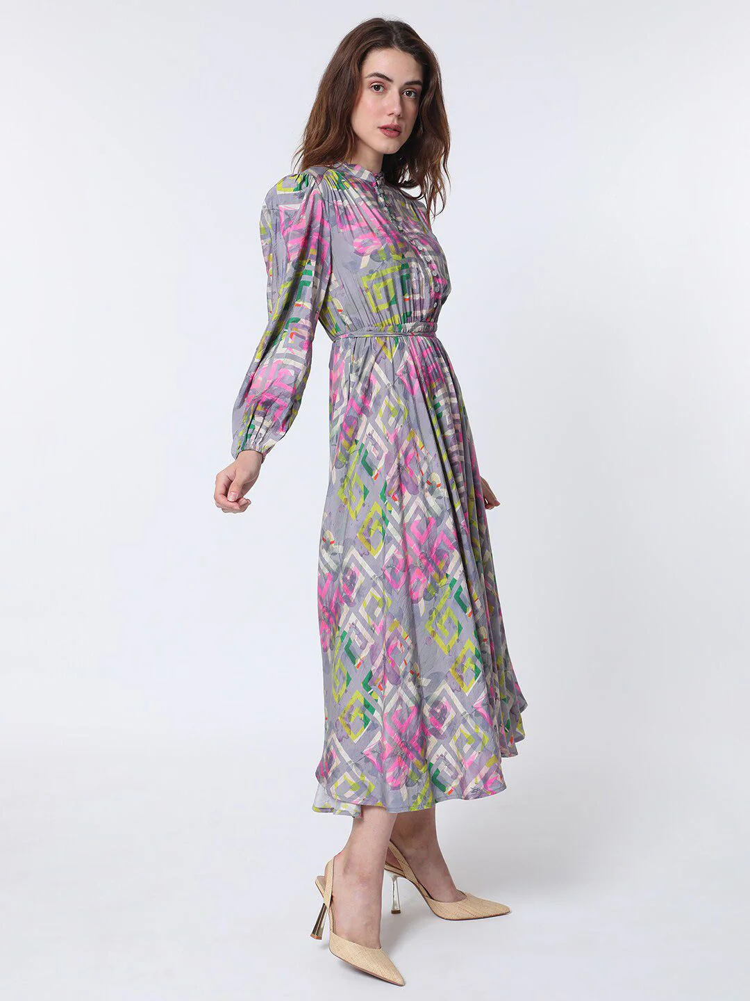 RAREISM A-Line Geo Floral Midi Dress - Image 3