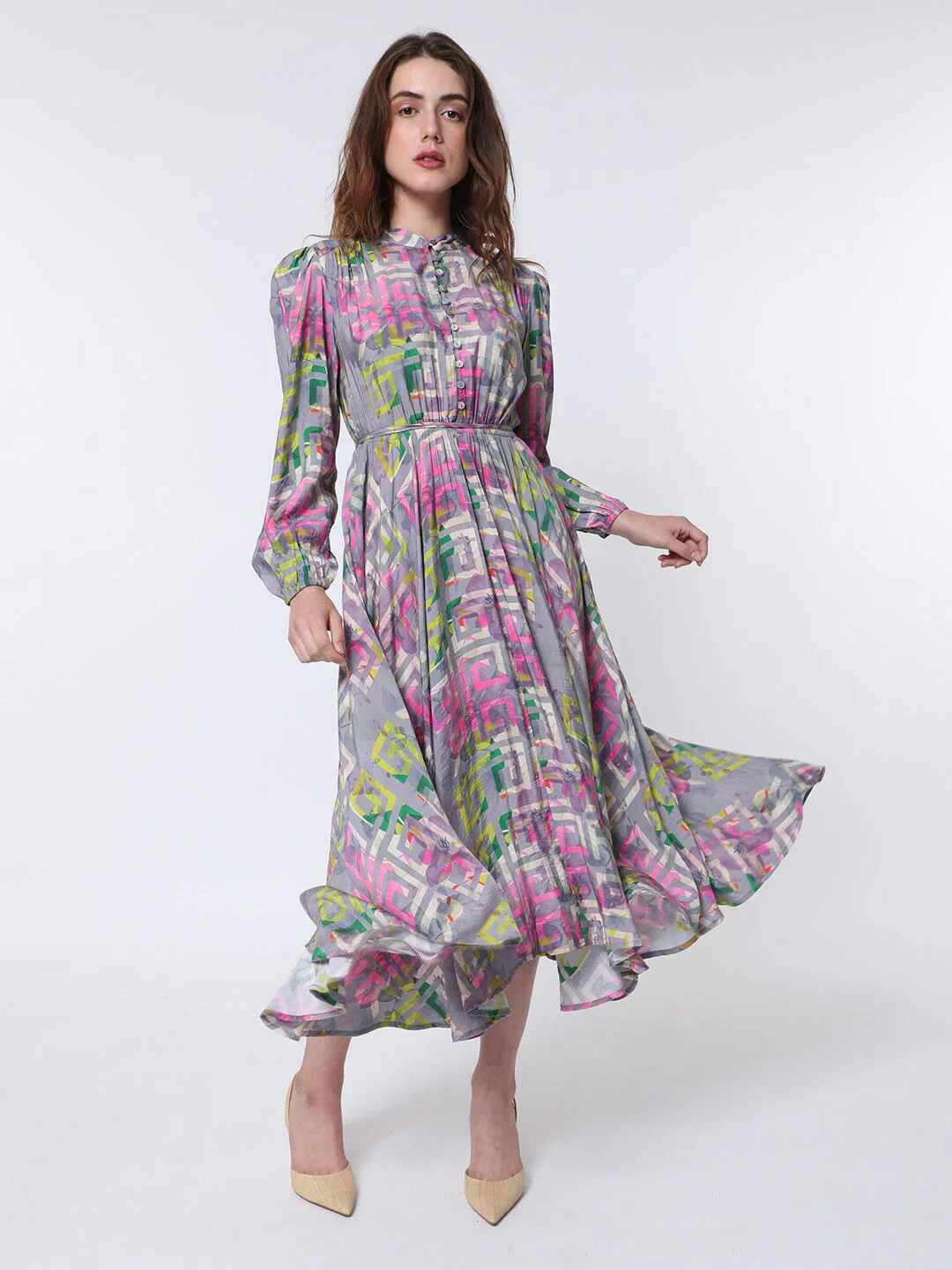 RAREISM A-Line Geo Floral Midi Dress - Image 6