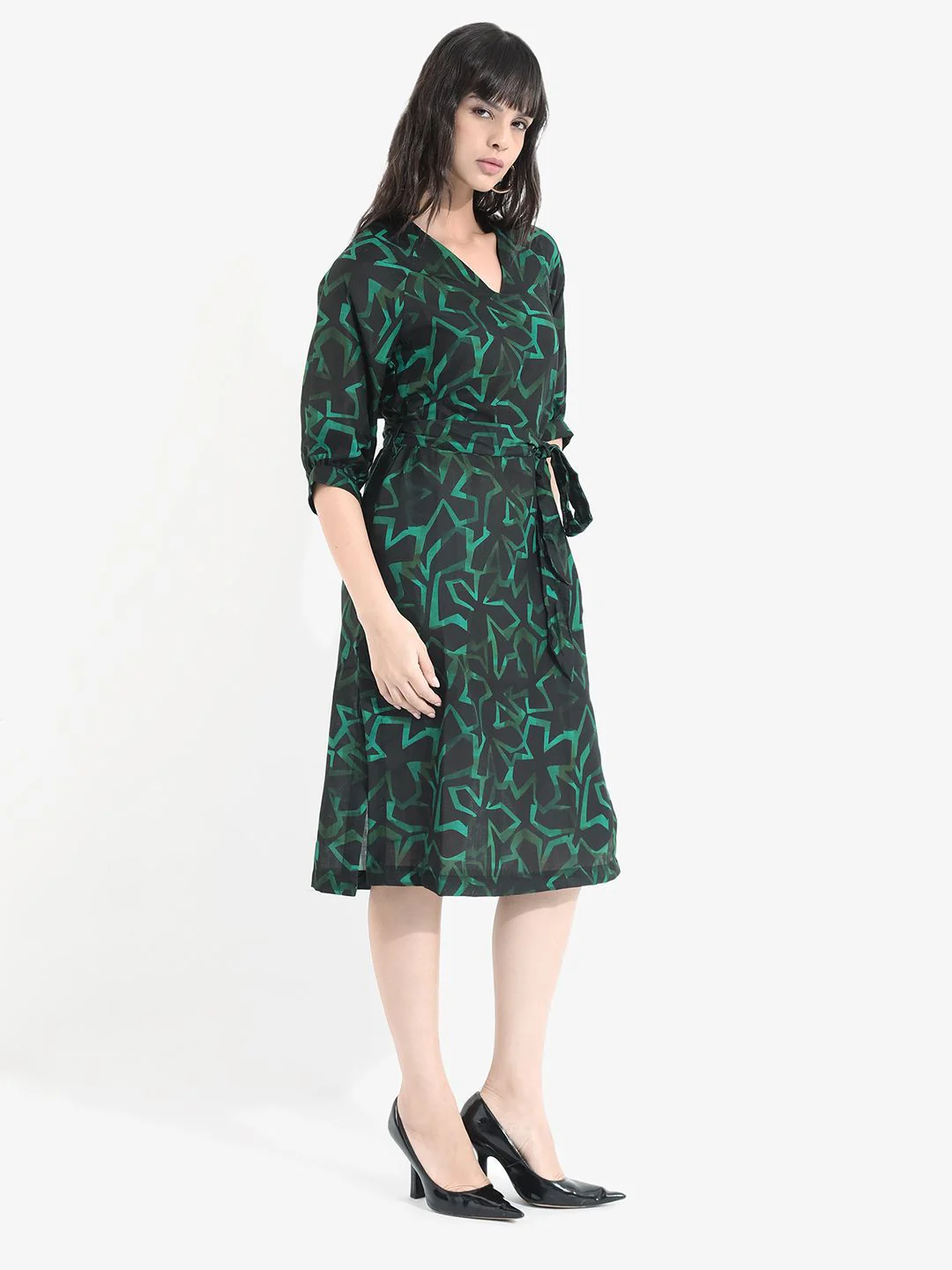 RAREISM Abstract Print Linen A-Line Midi Dress - Image 3
