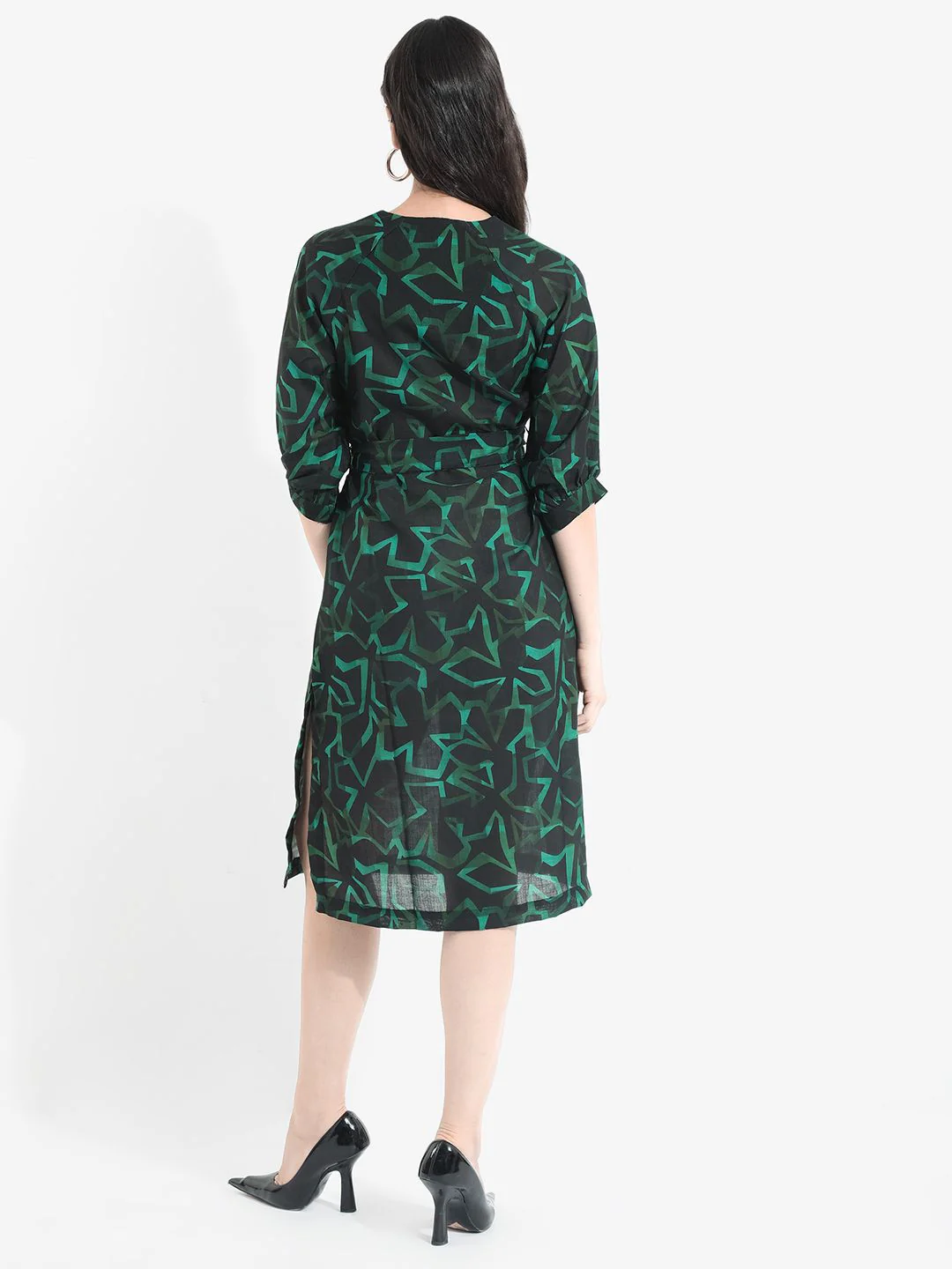 RAREISM Abstract Print Linen A-Line Midi Dress - Image 4
