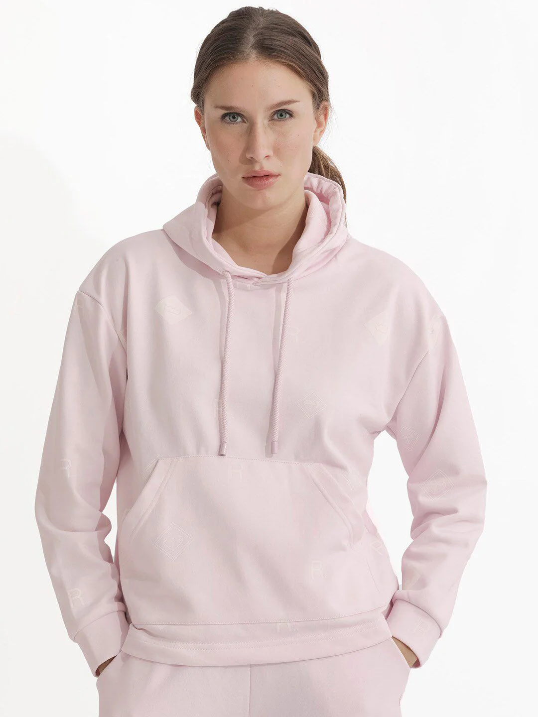 RAREISM Conversational Printed Hooded Cotton Pullover Sweatshirt