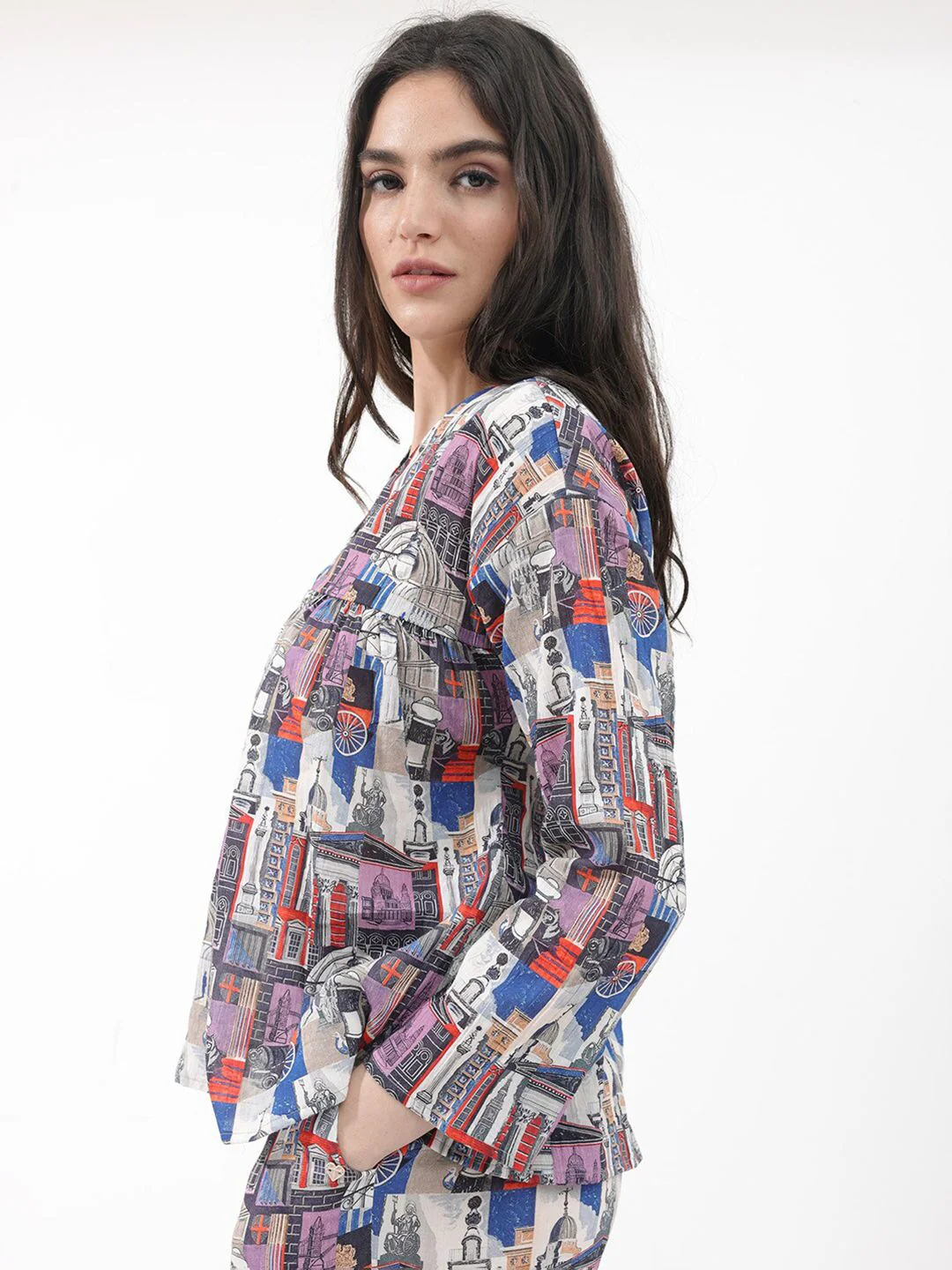 RAREISM Conversational Printed V Neck Cotton Empire Top - Image 5