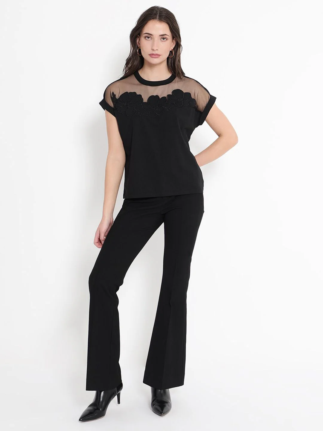 RAREISM Floral Embroidered Extended Sleeves Cotton T-shirt - Image 6