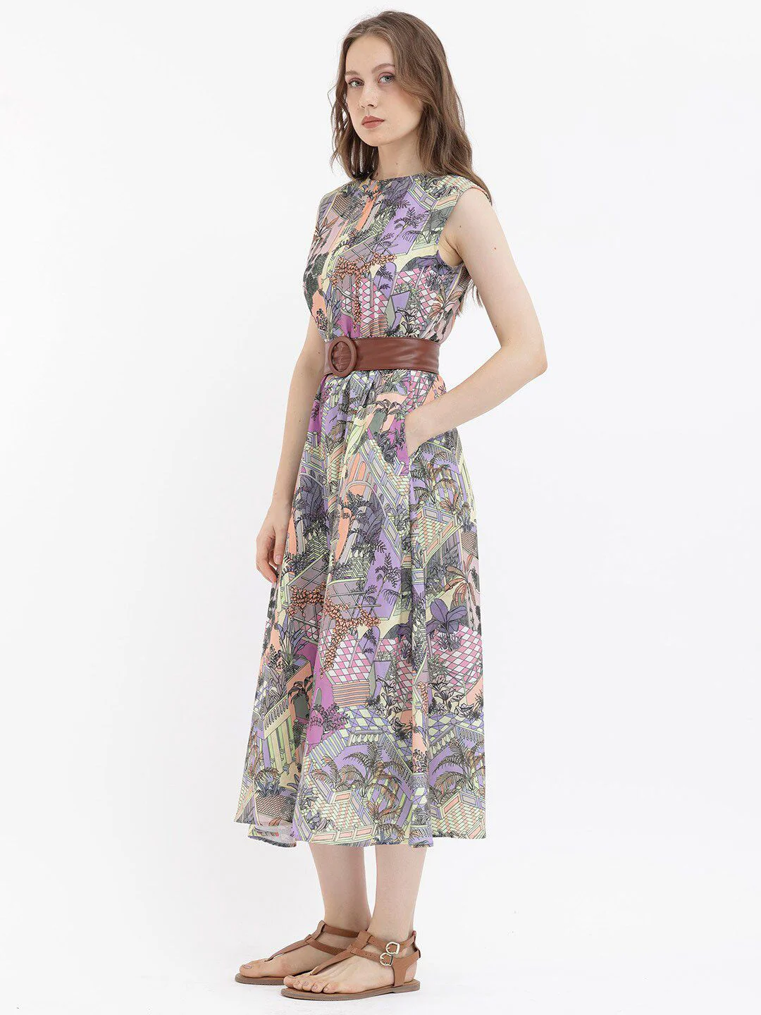 RAREISM Floral Print Sleeveless Fit & Flare Midi Dress - Image 5