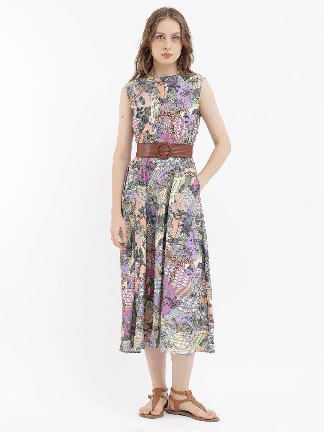 RAREISM Floral Print Sleeveless Fit & Flare Midi Dress - Image 6