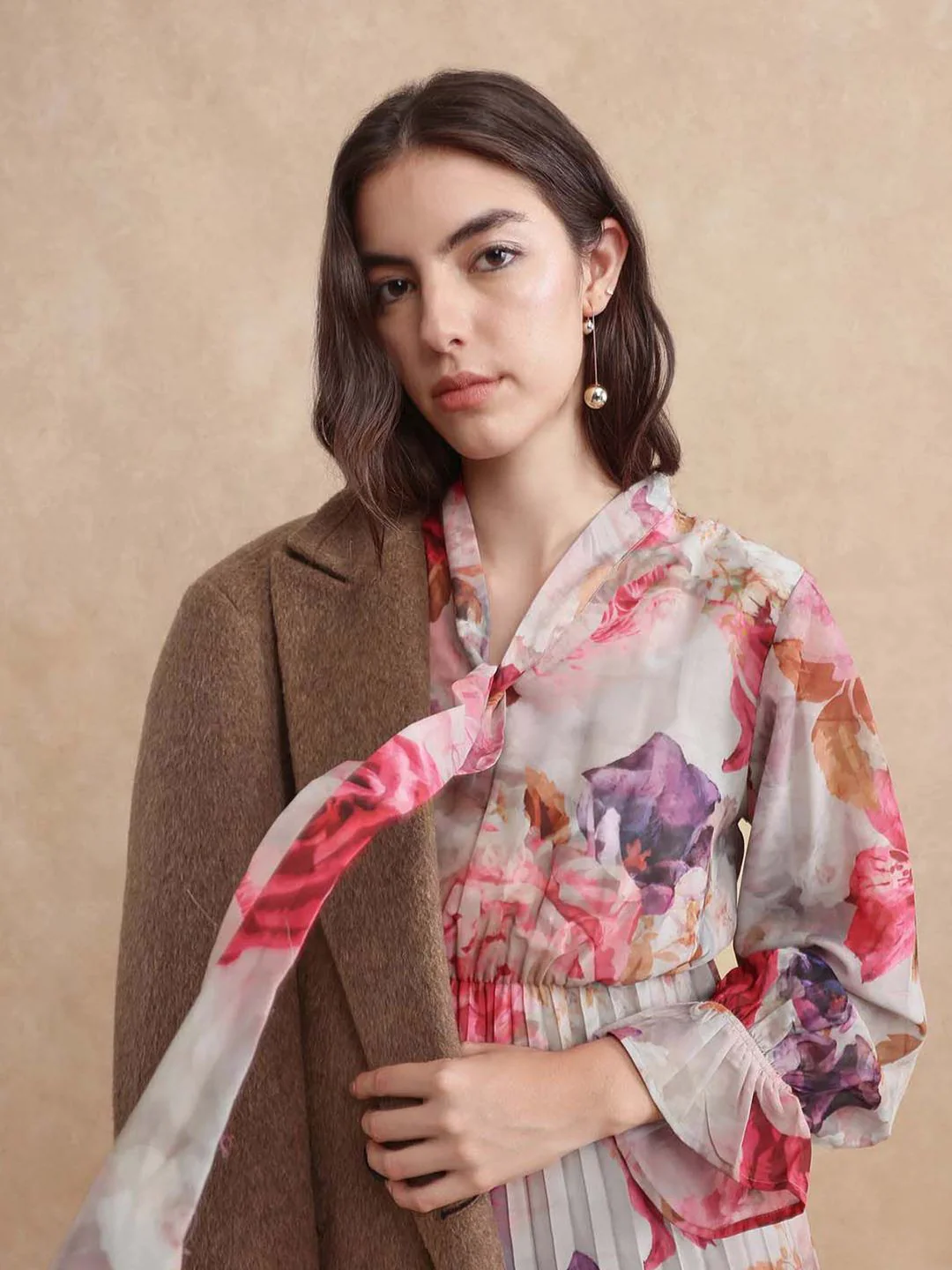 RAREISM Floral Print Tie-Up Neck A-Line Maxi Dress - Image 7