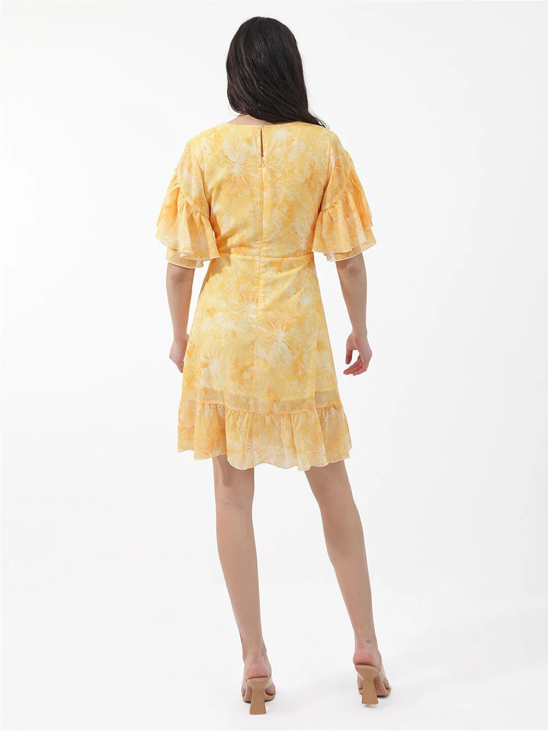 RAREISM Floral Printed Flared Sleeves Wrap Dress - Image 5