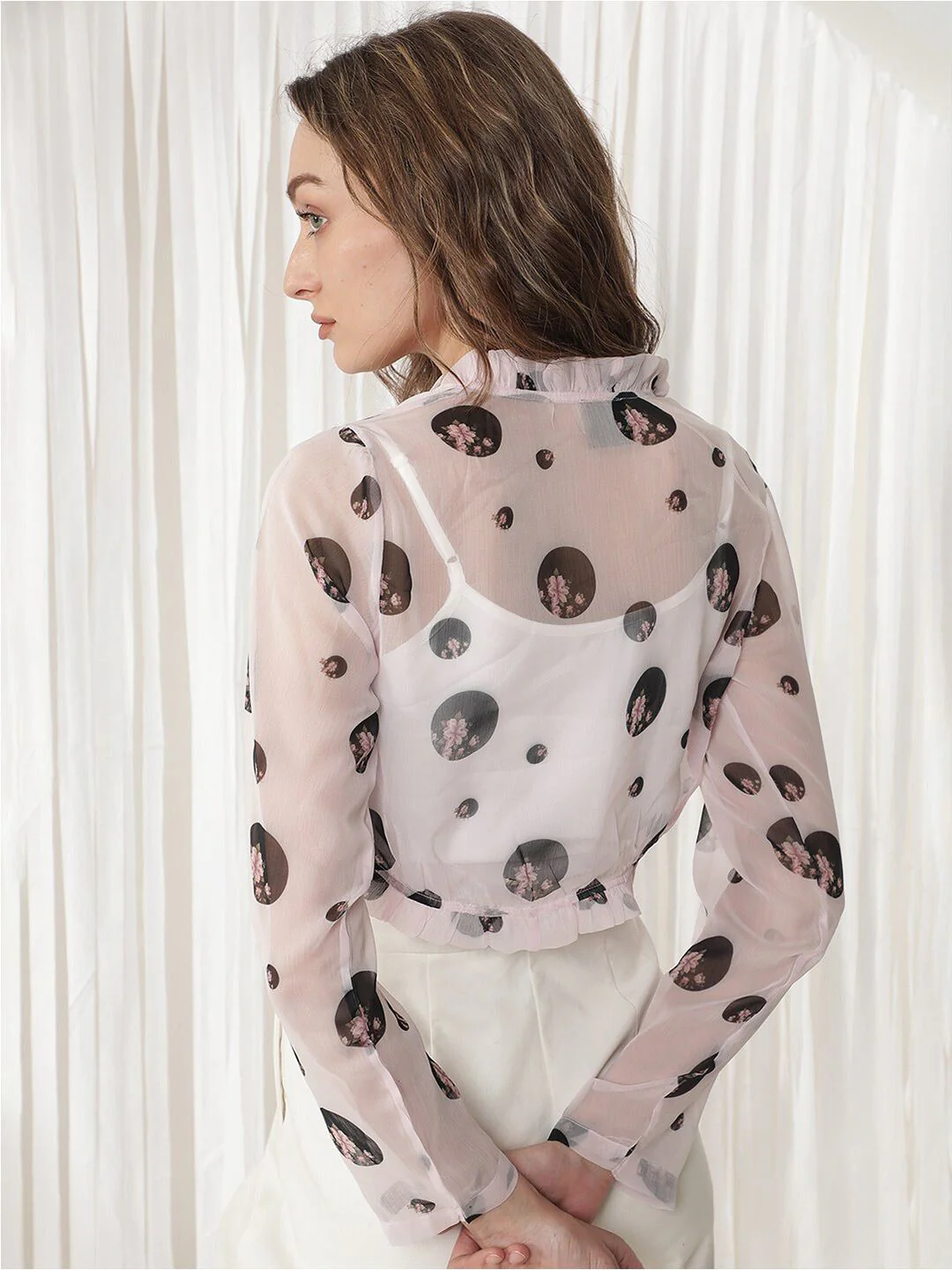RAREISM Floral Printed Open Front Crop Shrug - Image 5