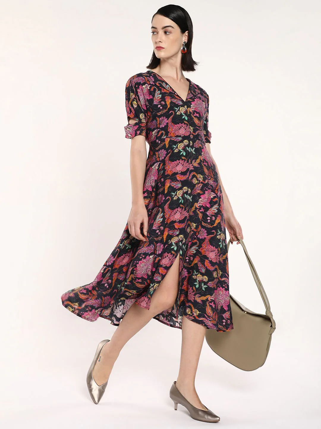 RAREISM Floral Printed Short Sleeves A-Line Midi Dress - Image 6