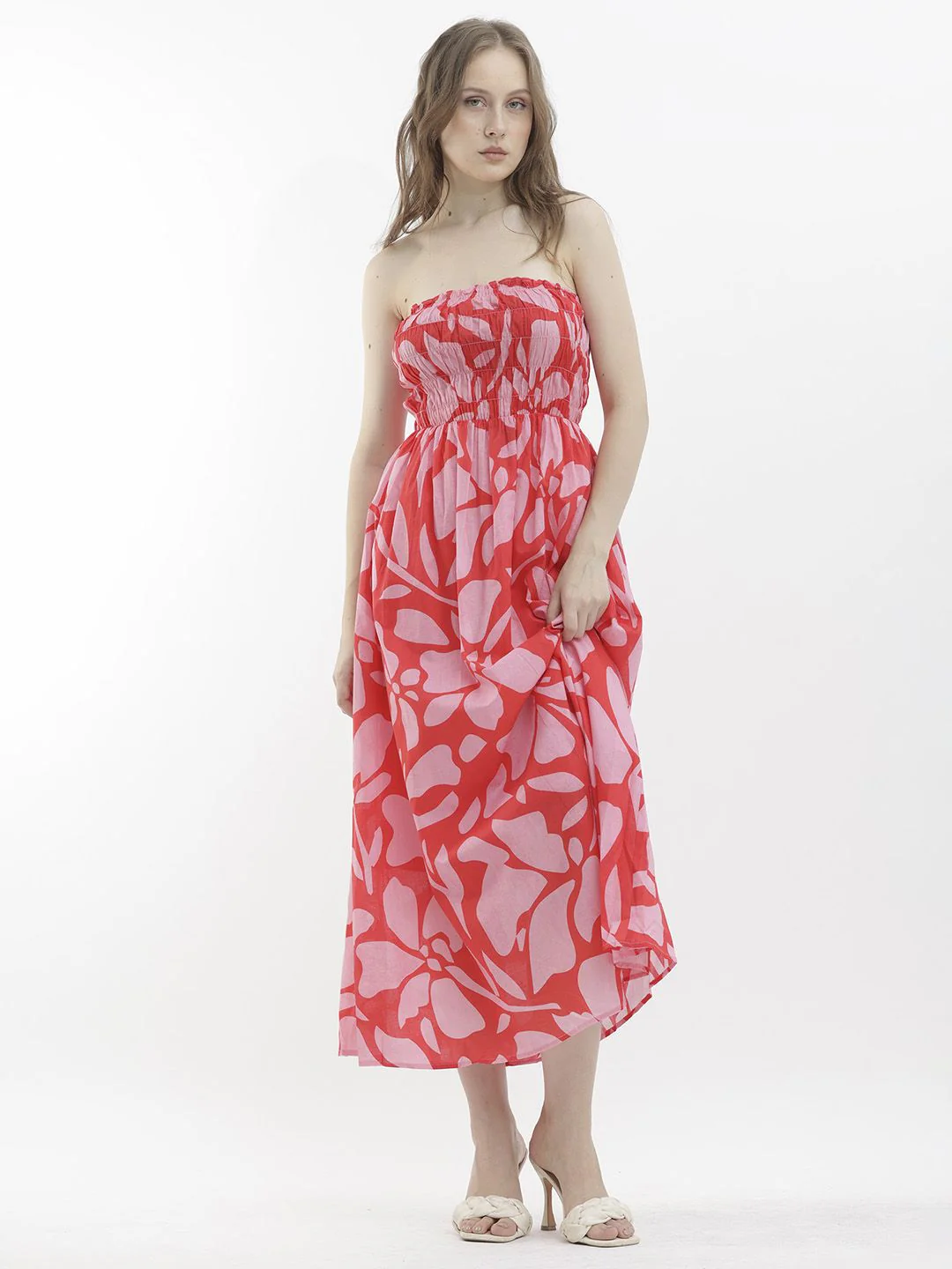 RAREISM Floral Printed Strapless Sleeveless Smocked Maxi Dress - Image 7
