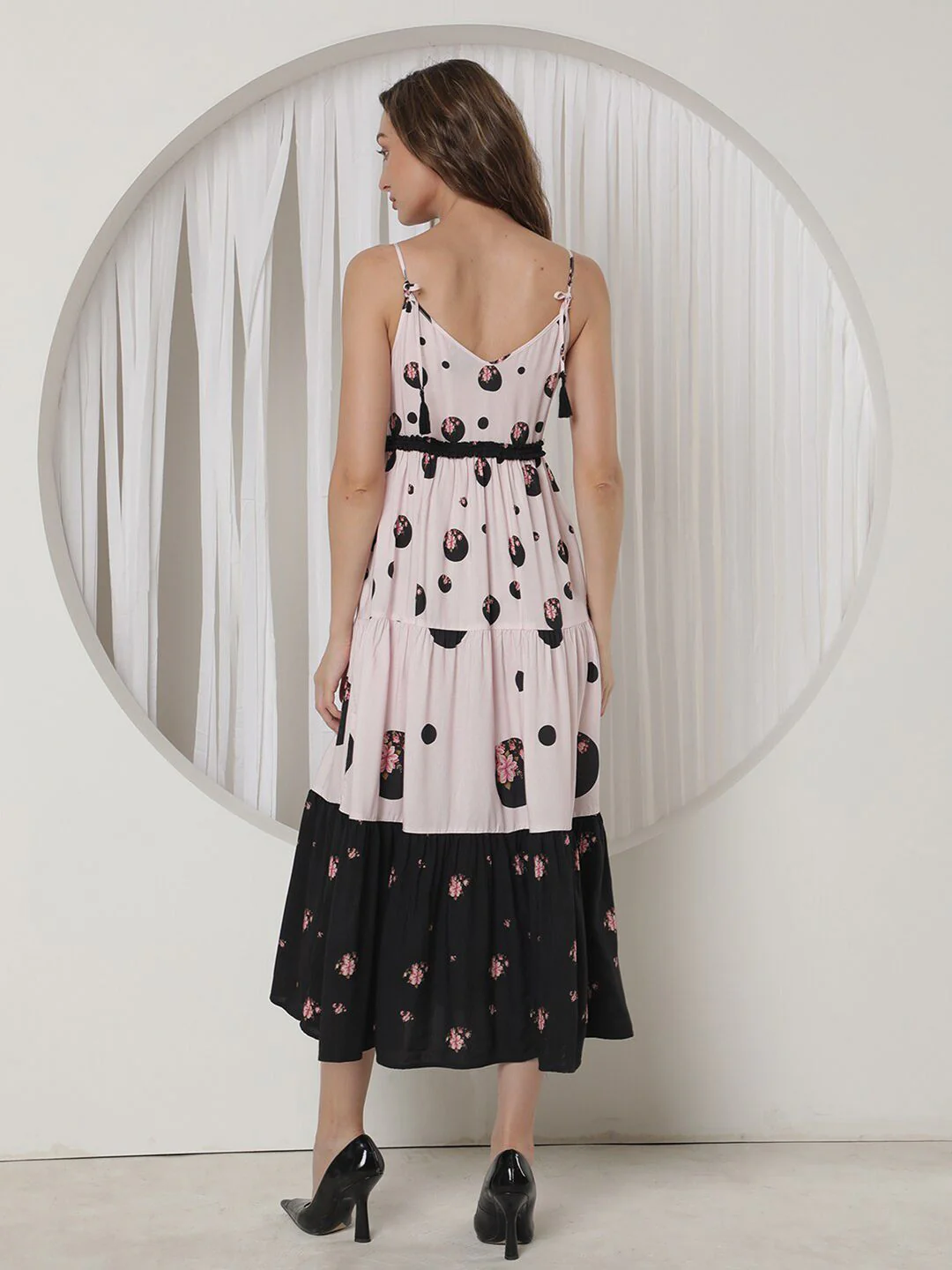 RAREISM Floral Printed Tie-Up Detail Fit & Flare Midi Dress - Image 5