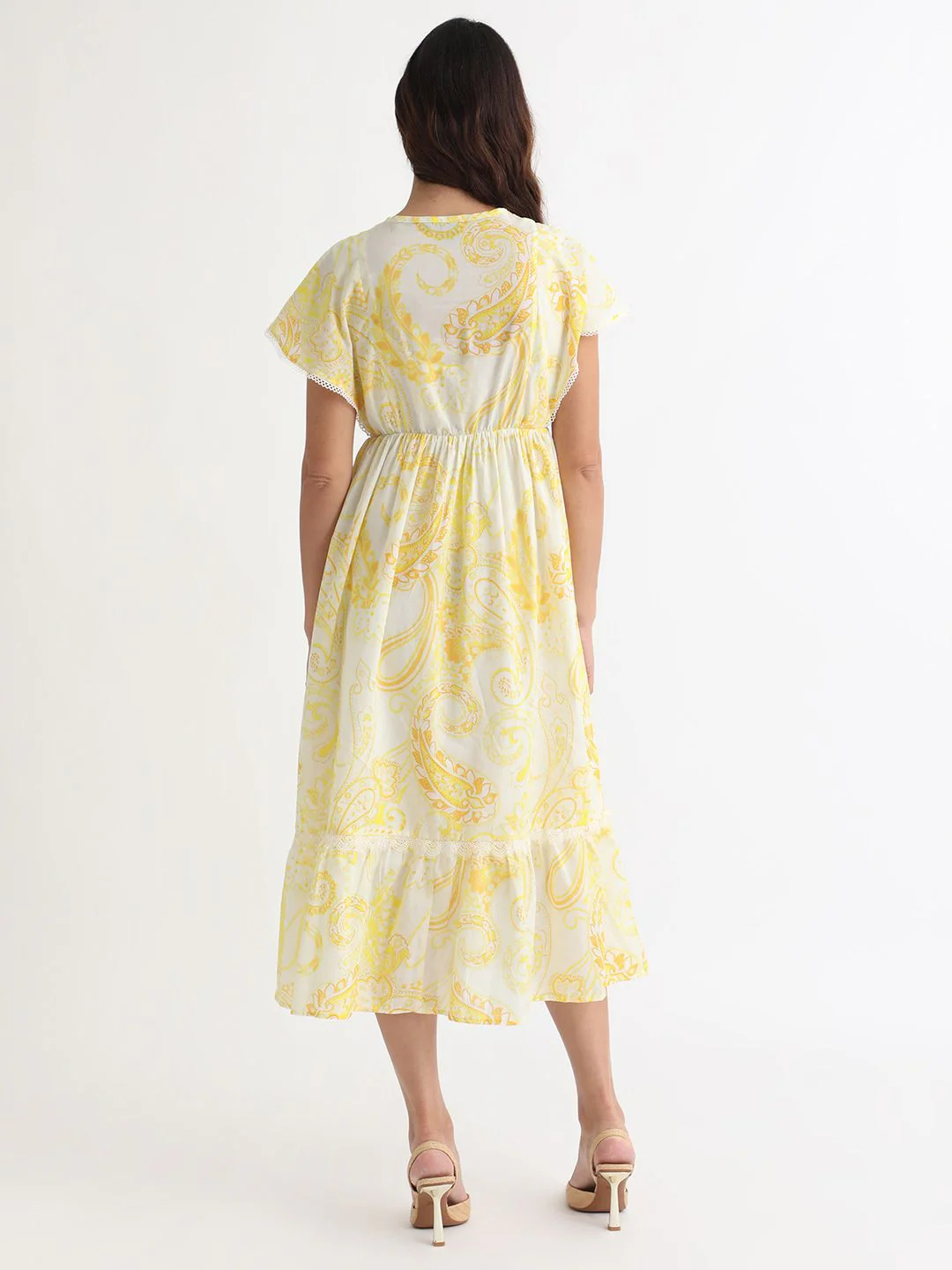 RAREISM Floral Printed Tie-Ups Detail Extended Sleeve Cotton Fit & Flare Midi Dress - Image 4
