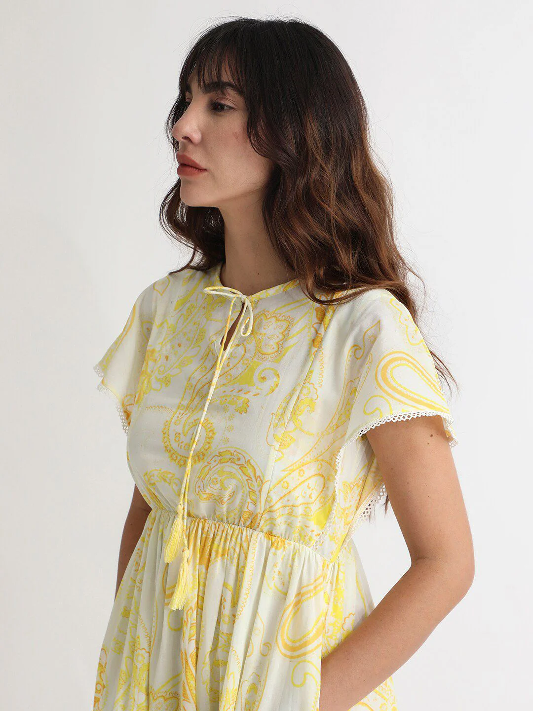 RAREISM Floral Printed Tie-Ups Detail Extended Sleeve Cotton Fit & Flare Midi Dress - Image 6