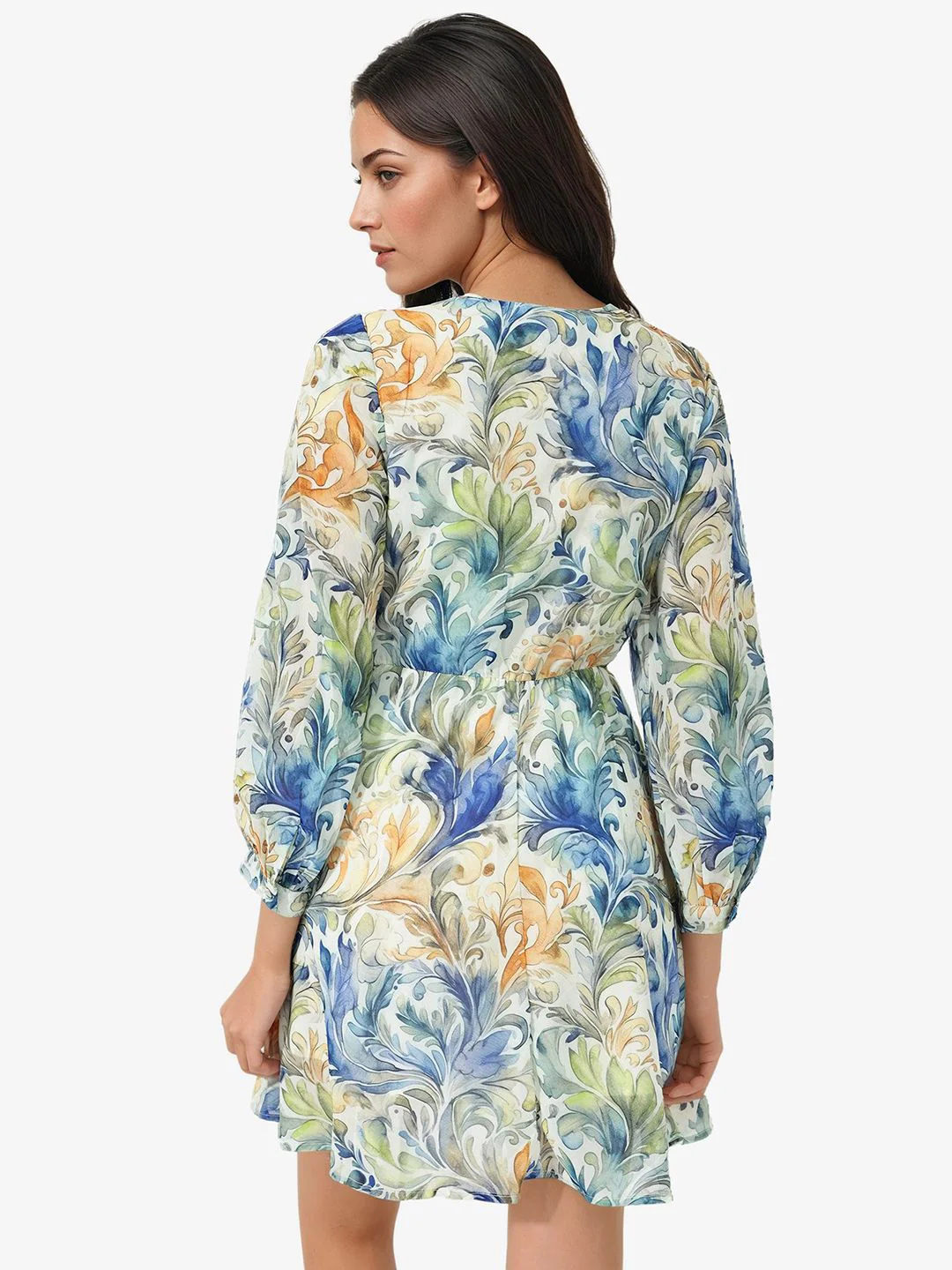 RAREISM Floral Printed Twisted Knot Fit & Flare Dress - Image 4