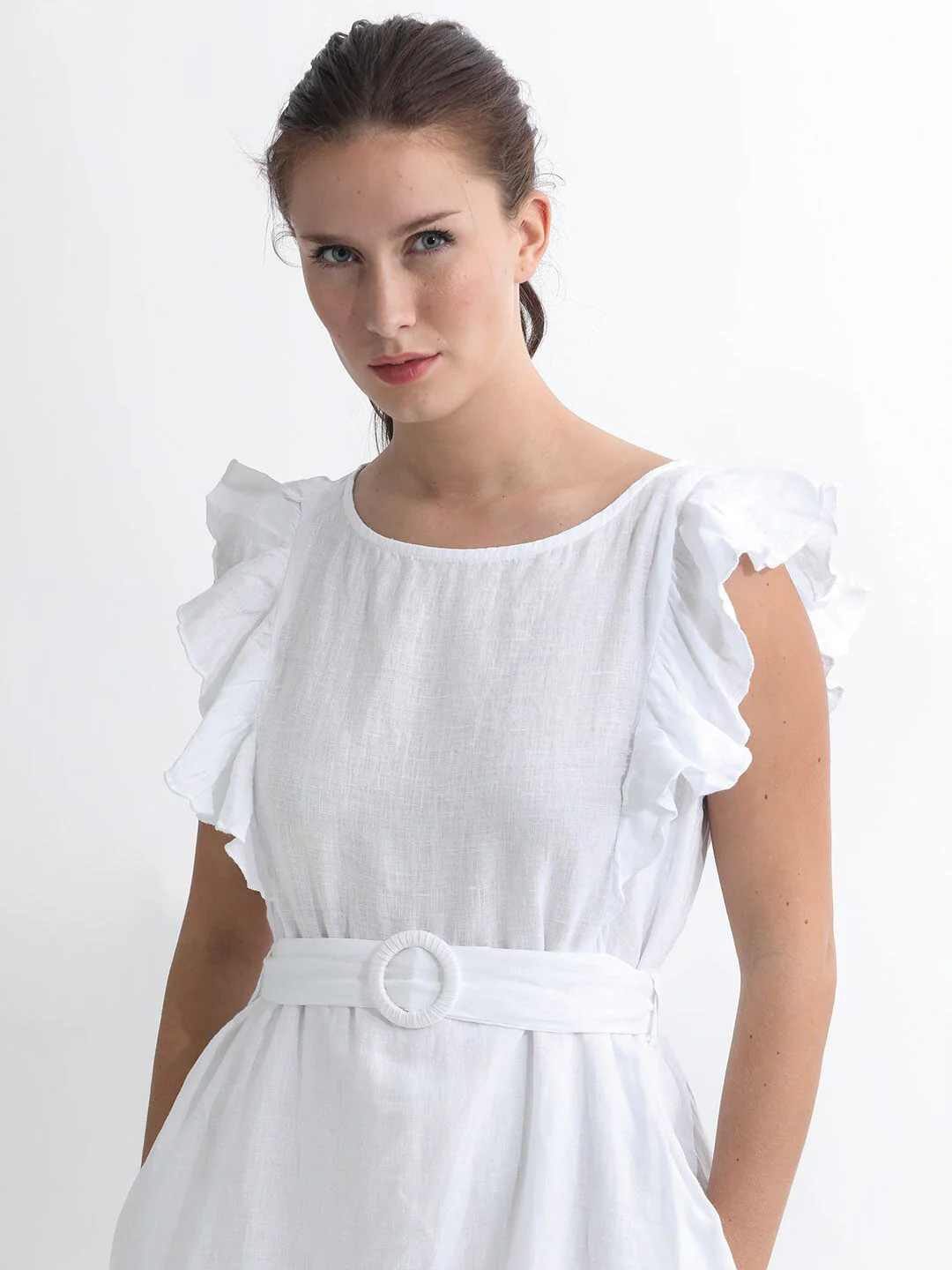 RAREISM Flutter Sleeve Linen A-Line Midi Dress - Image 2