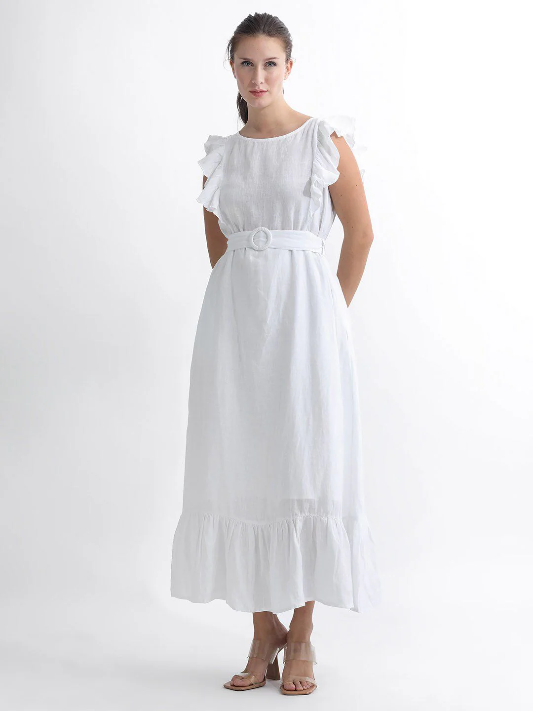 RAREISM Flutter Sleeve Linen A-Line Midi Dress - Image 3