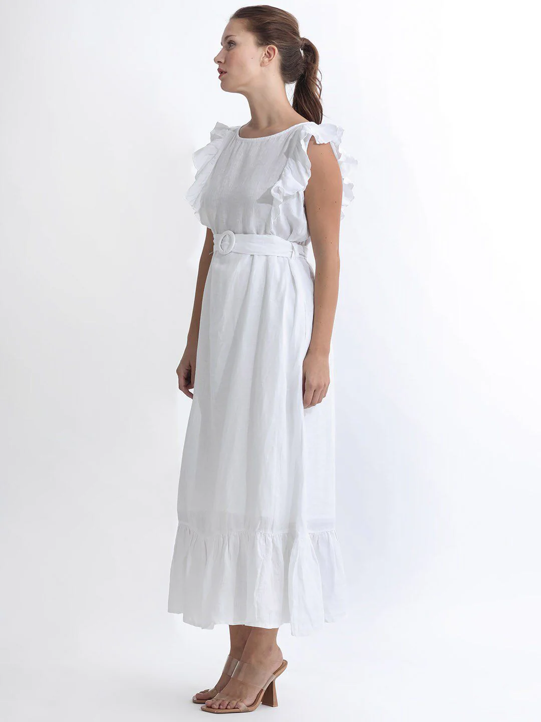 RAREISM Flutter Sleeve Linen A-Line Midi Dress - Image 4