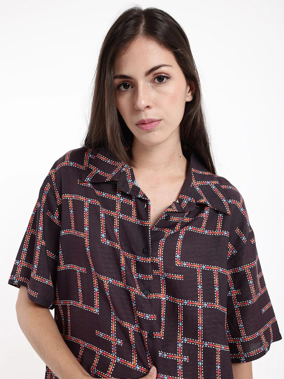 RAREISM Geometric Print Cotton Top - Image 2