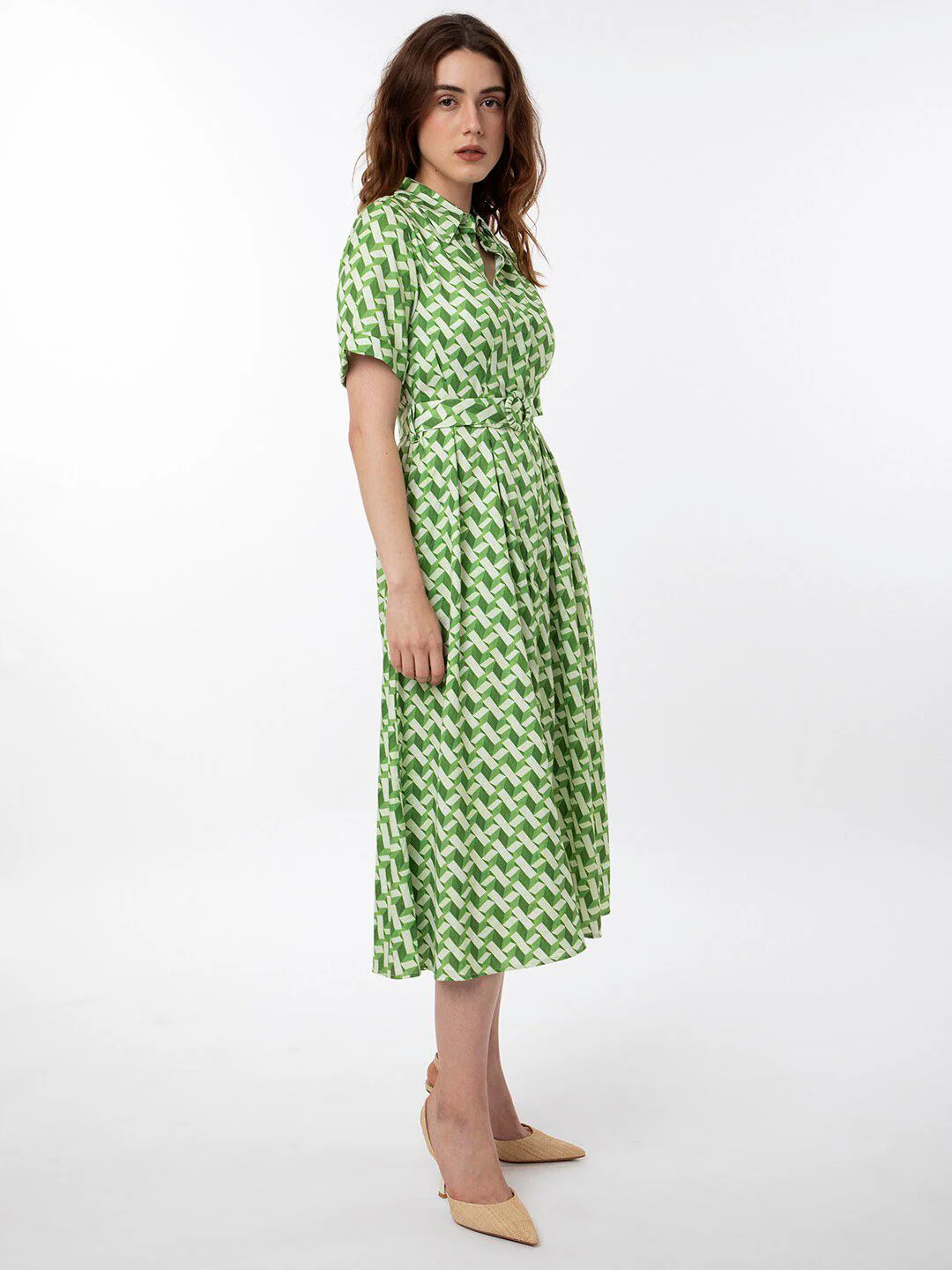 RAREISM Geometric Printed Cotton Midi Shirt Dress - Image 3