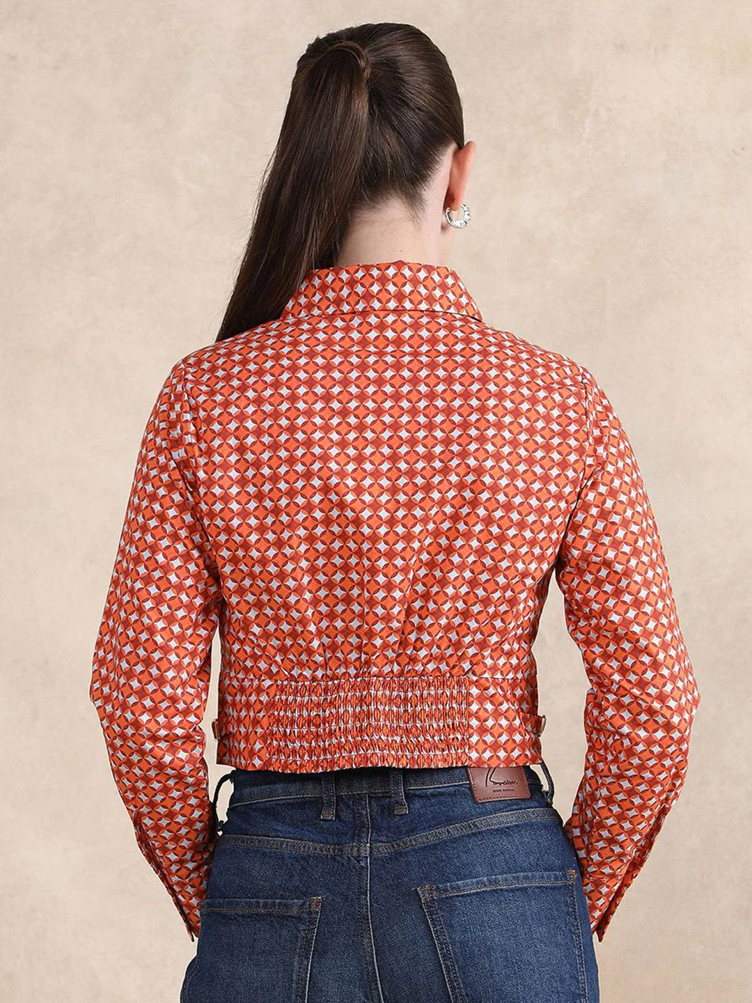 RAREISM Geometric Printed Cotton Shirt Style Crop Top - Image 6