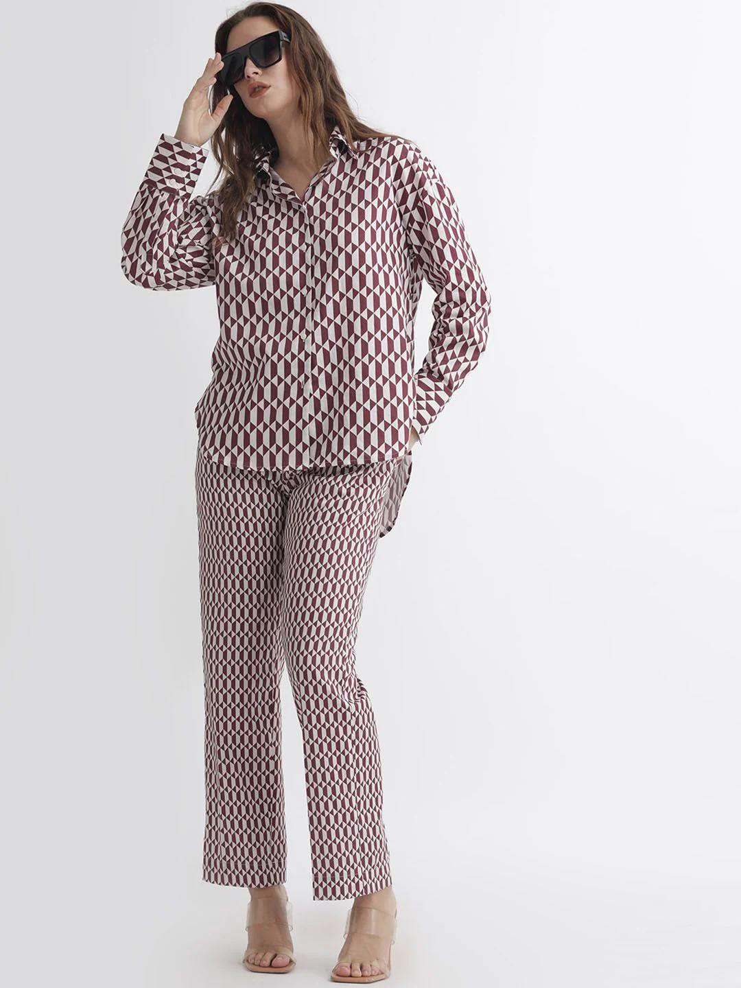 RAREISM Geometric Printed Slim Fit High-Rise Cotton Parallel Trousers - Image 4