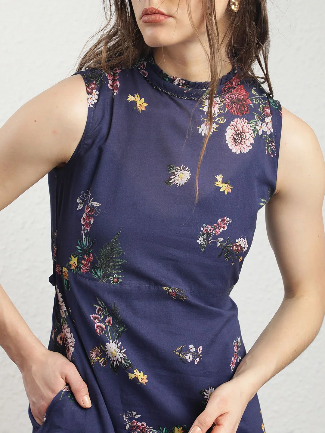 RAREISM High Neck Floral Printed A-Line Dress - Image 2