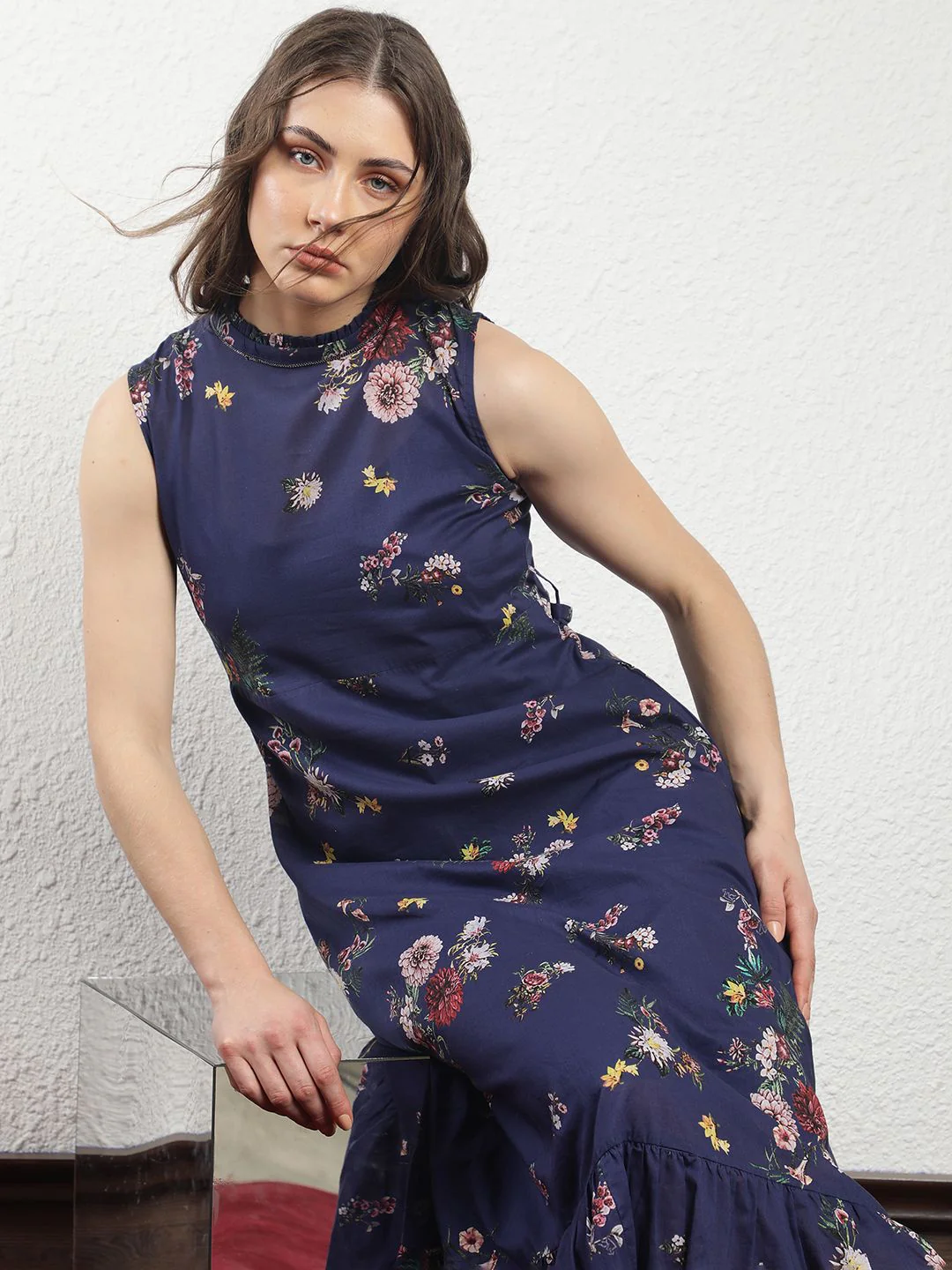 RAREISM High Neck Floral Printed A-Line Dress - Image 4