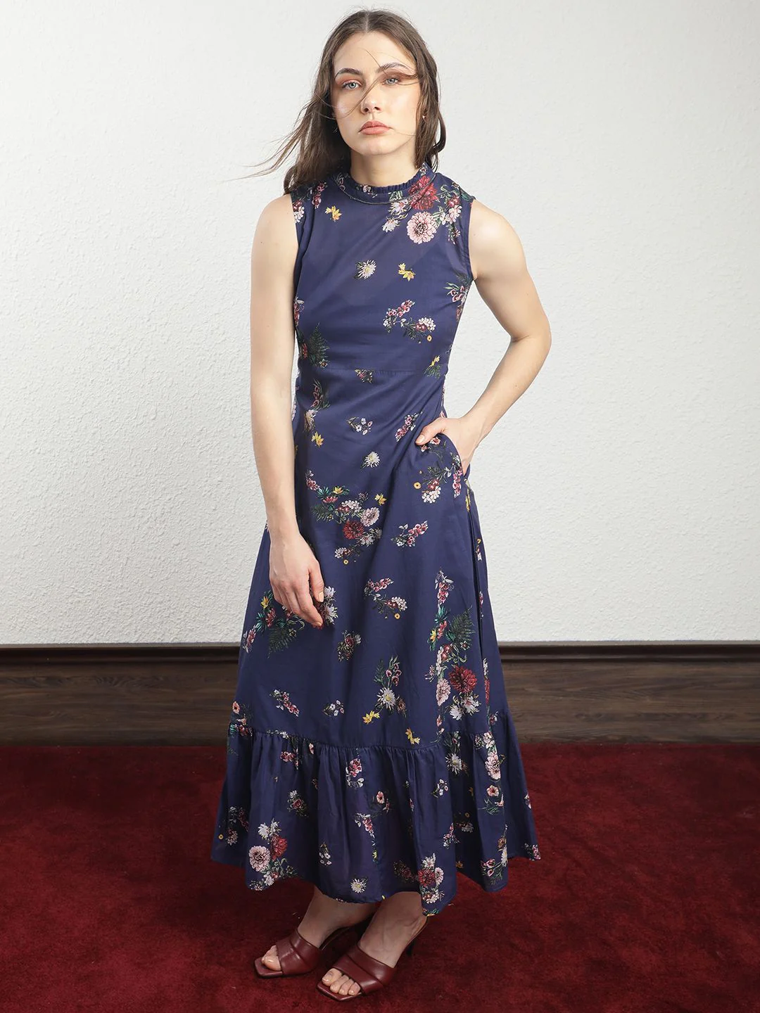 RAREISM High Neck Floral Printed A-Line Dress - Image 5