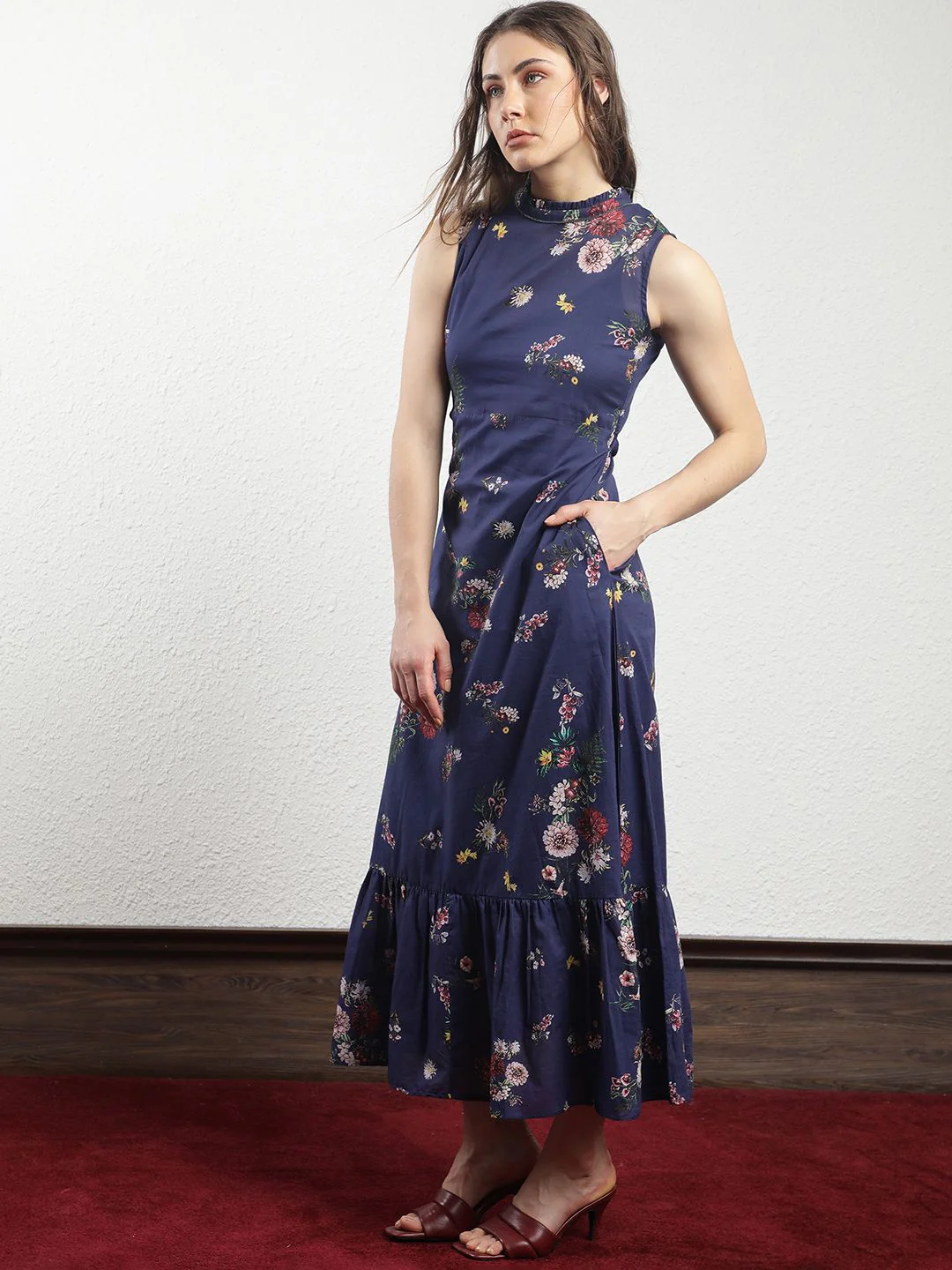 RAREISM High Neck Floral Printed A-Line Dress - Image 6