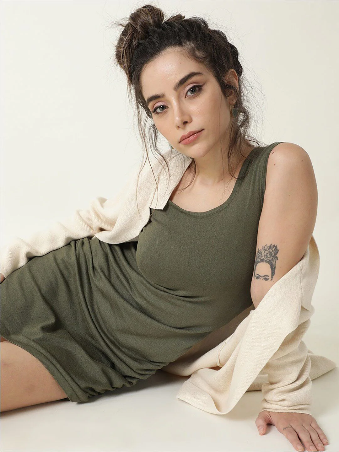 RAREISM Olive Green Ruched Bodycon Dress - Image 6
