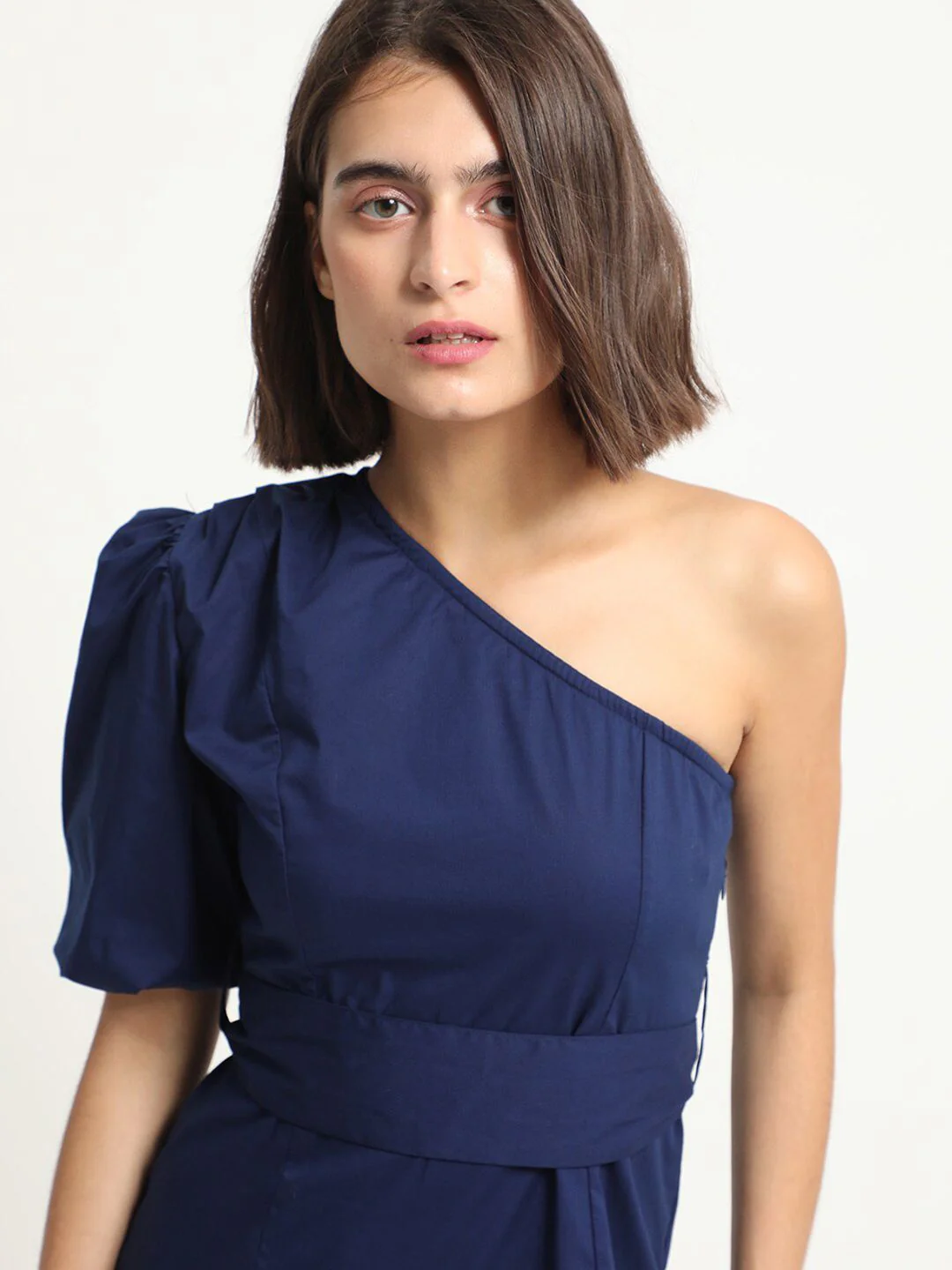 RAREISM One Shoulder Belted Detailed A-Line Poplin Dress - Image 2