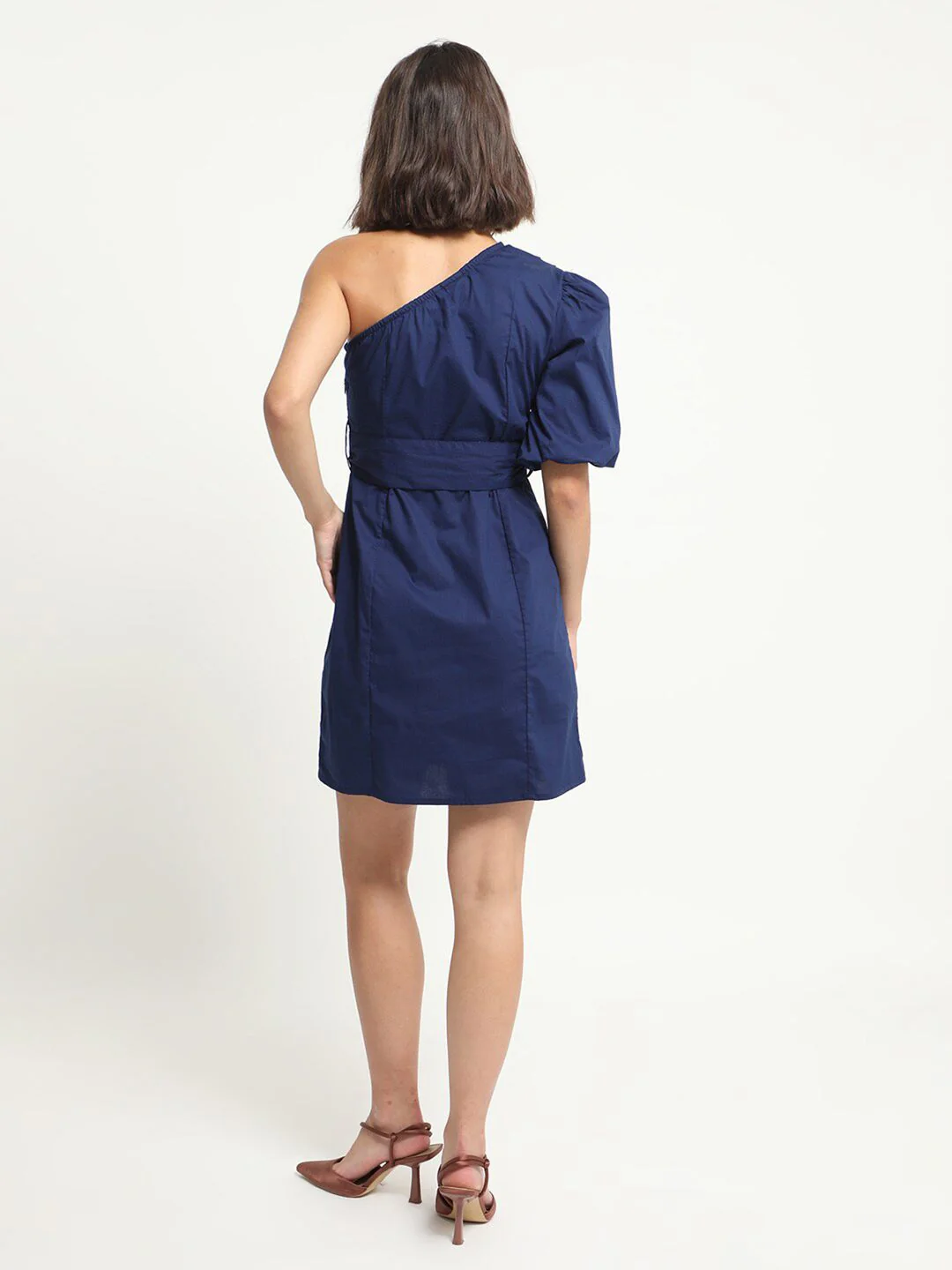 RAREISM One Shoulder Belted Detailed A-Line Poplin Dress - Image 5