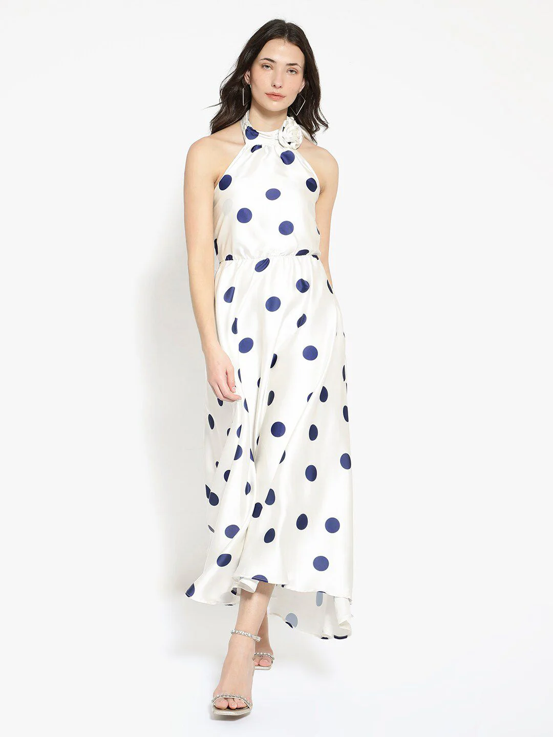 RAREISM Polka Dot Printed Halter Neck Maxi Dress - Image 6