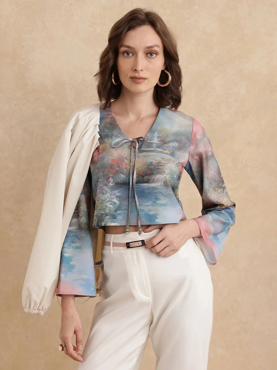 RAREISM Print Satin Crop Top - Image 7