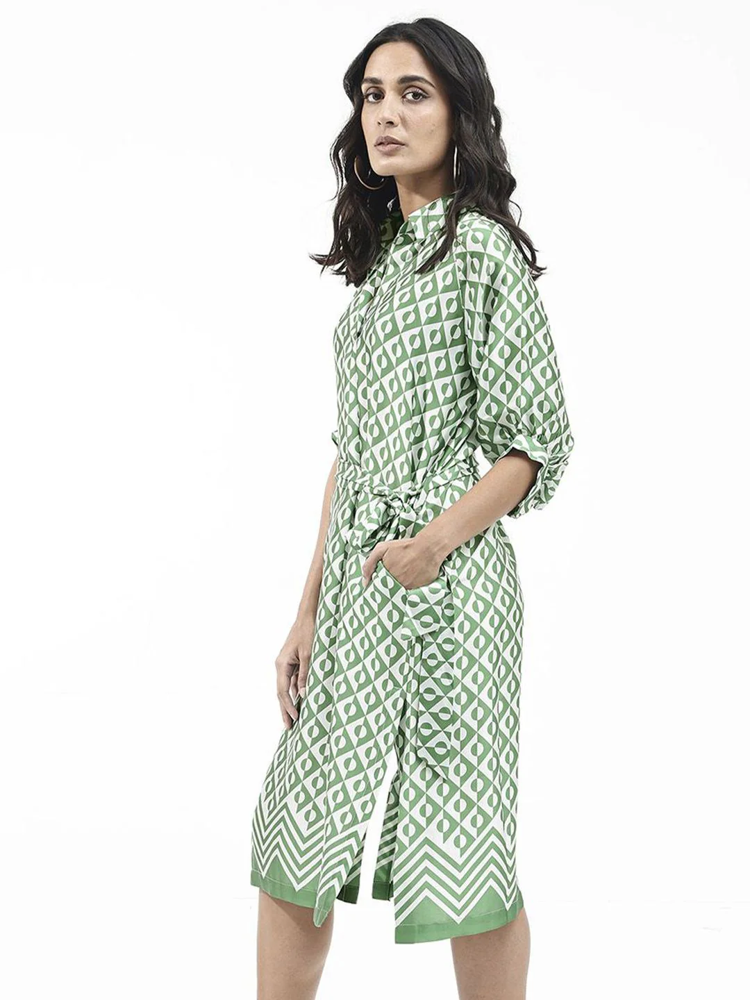RAREISM Printed Shirt Midi Dress - Image 5