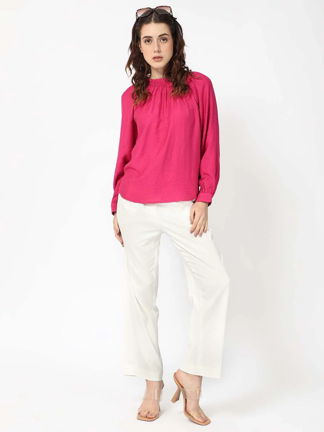 RAREISM Round Neck Cuffed Sleeves Dopamine Formal Top - Image 4